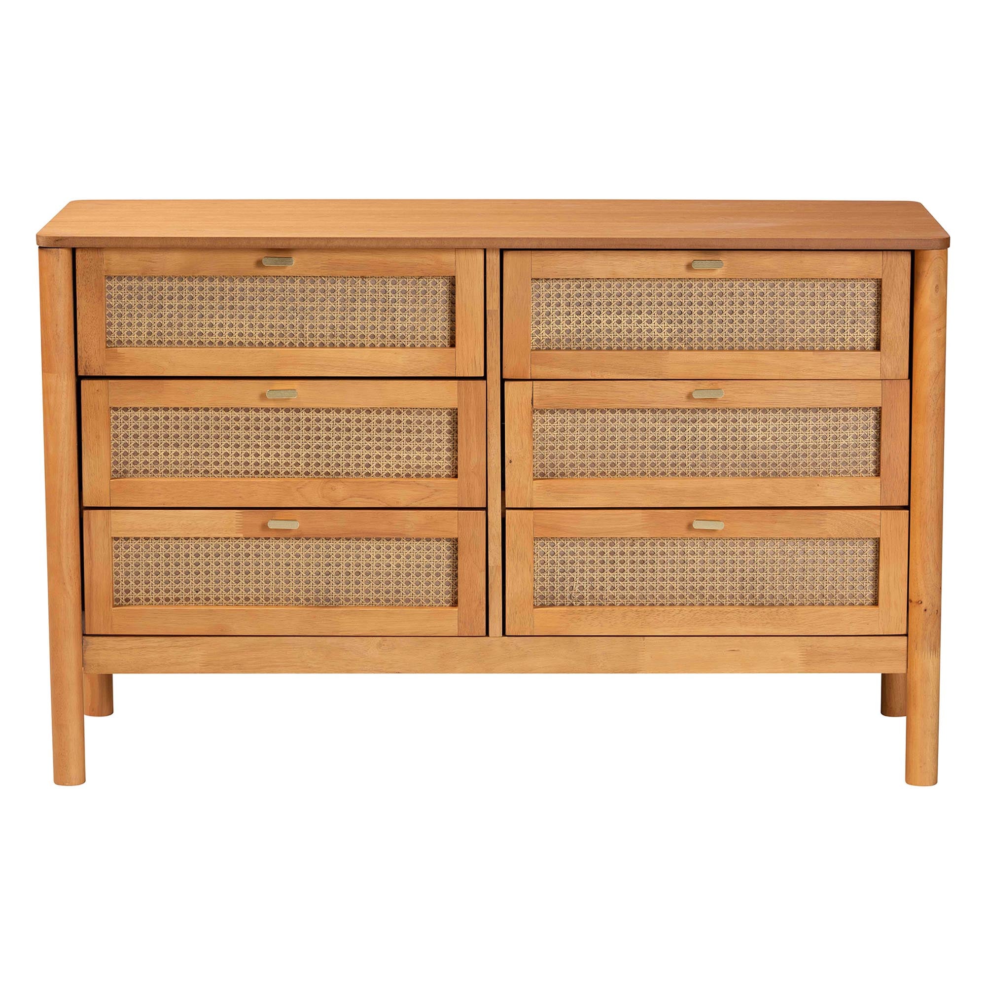 Baxton Studio Jenn Golden Brown Wood Japandi 6-Drawer Dresser with Distressed-Finished Rattan