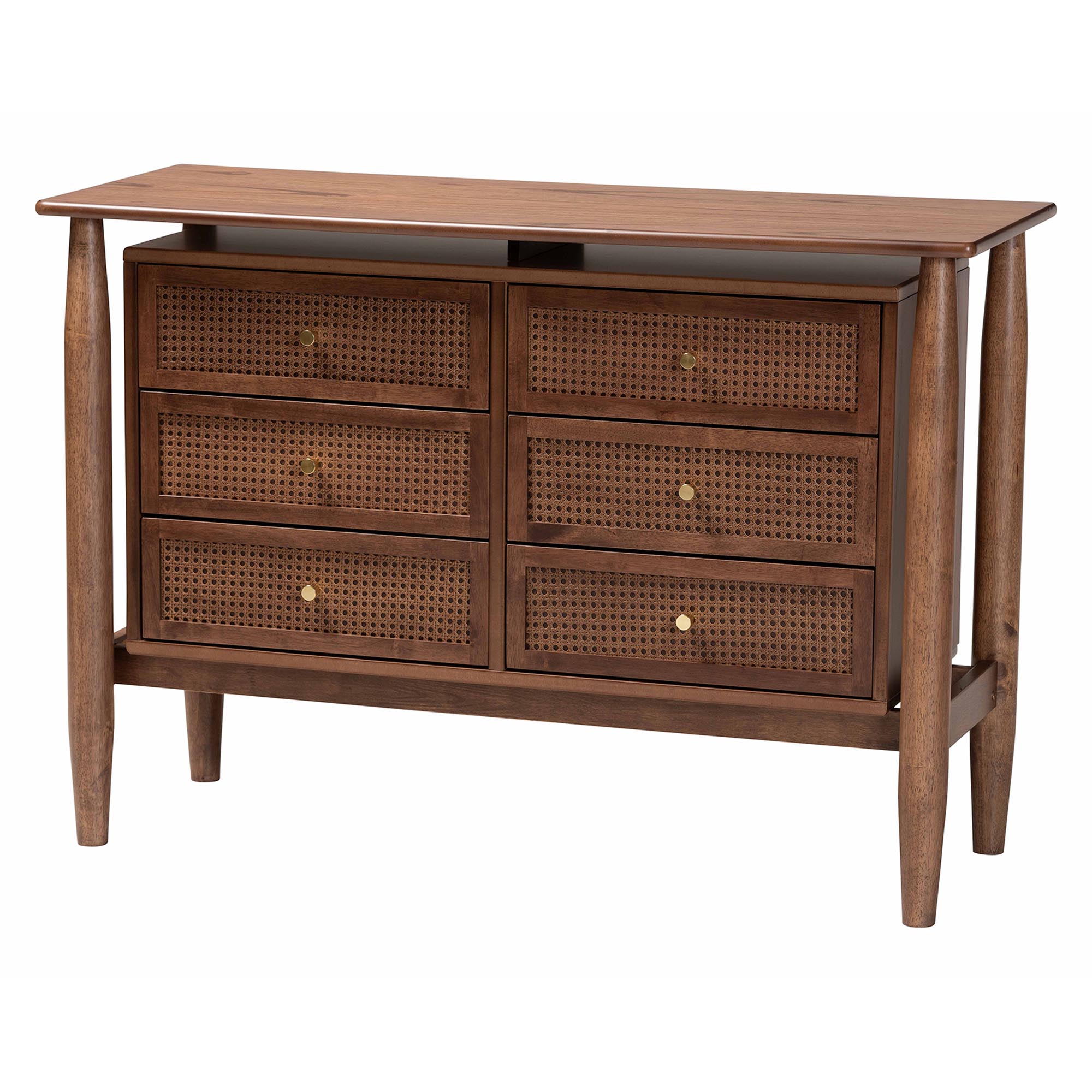 Baxton Studio Alyssa Japandi Walnut Brown Wood Queen Size 4-Piece Bedroom Set