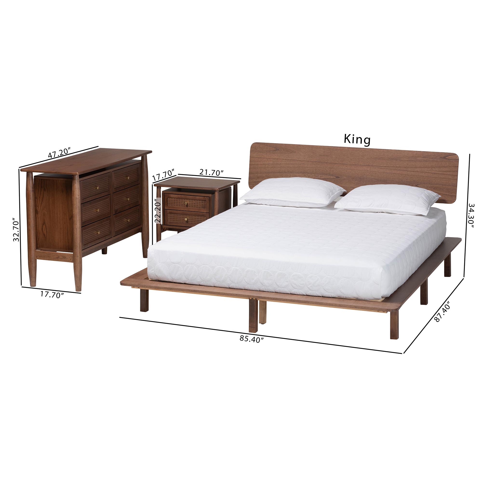 Baxton Studio Alyssa Japandi Walnut Brown Wood Queen Size 3-Piece Bedroom Set