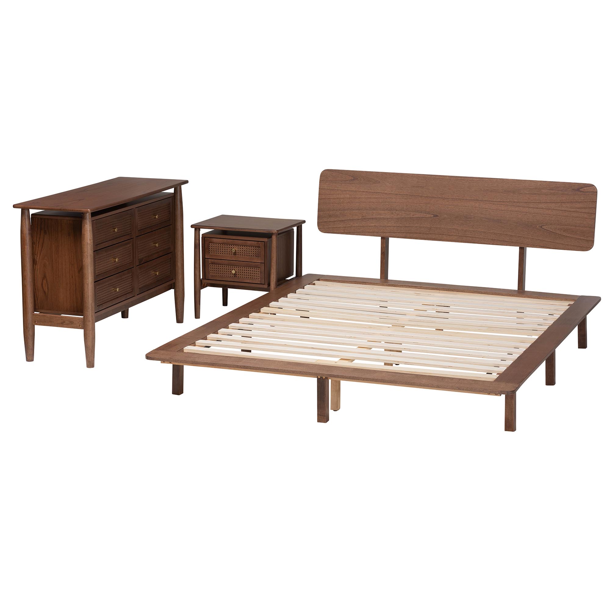 Baxton Studio Alyssa Japandi Walnut Brown Wood Queen Size 3-Piece Bedroom Set