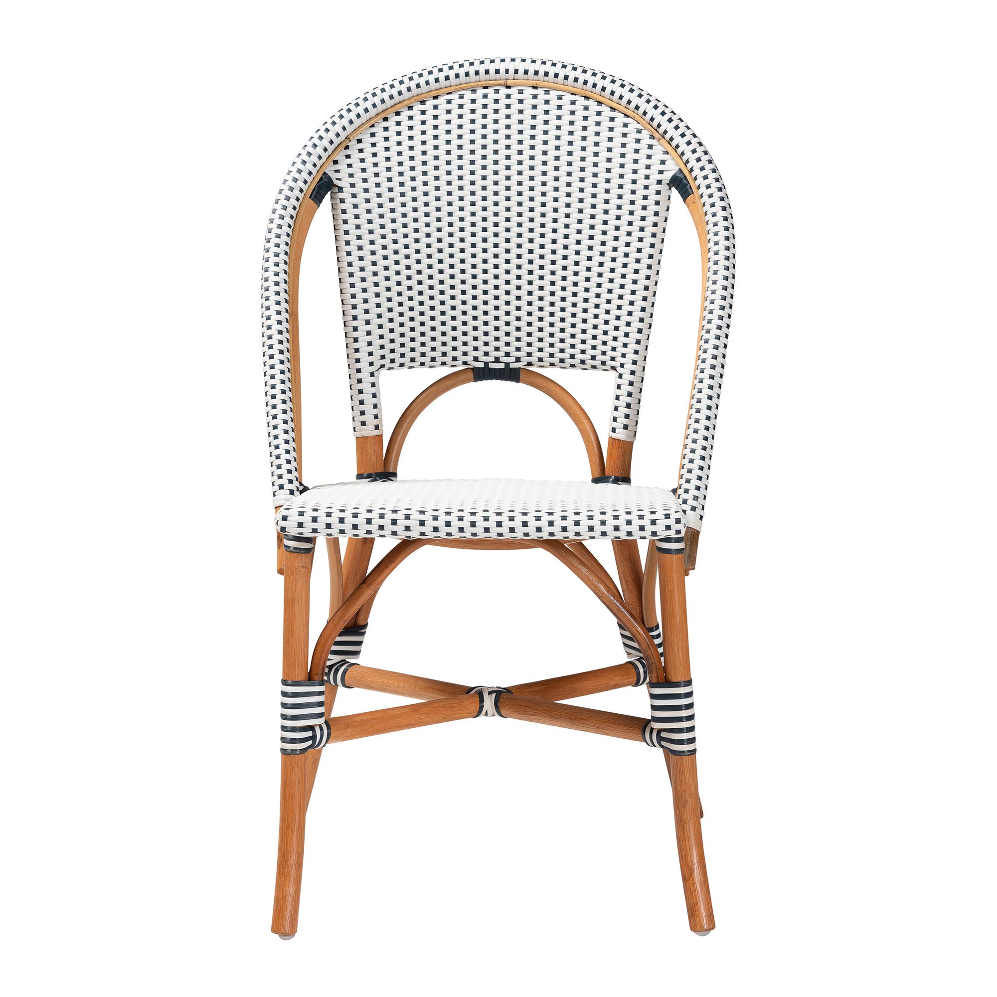 bali & pari Genica Classic French Two-Tone Navy and White Weaving and Natural Rattan Bistro Chair