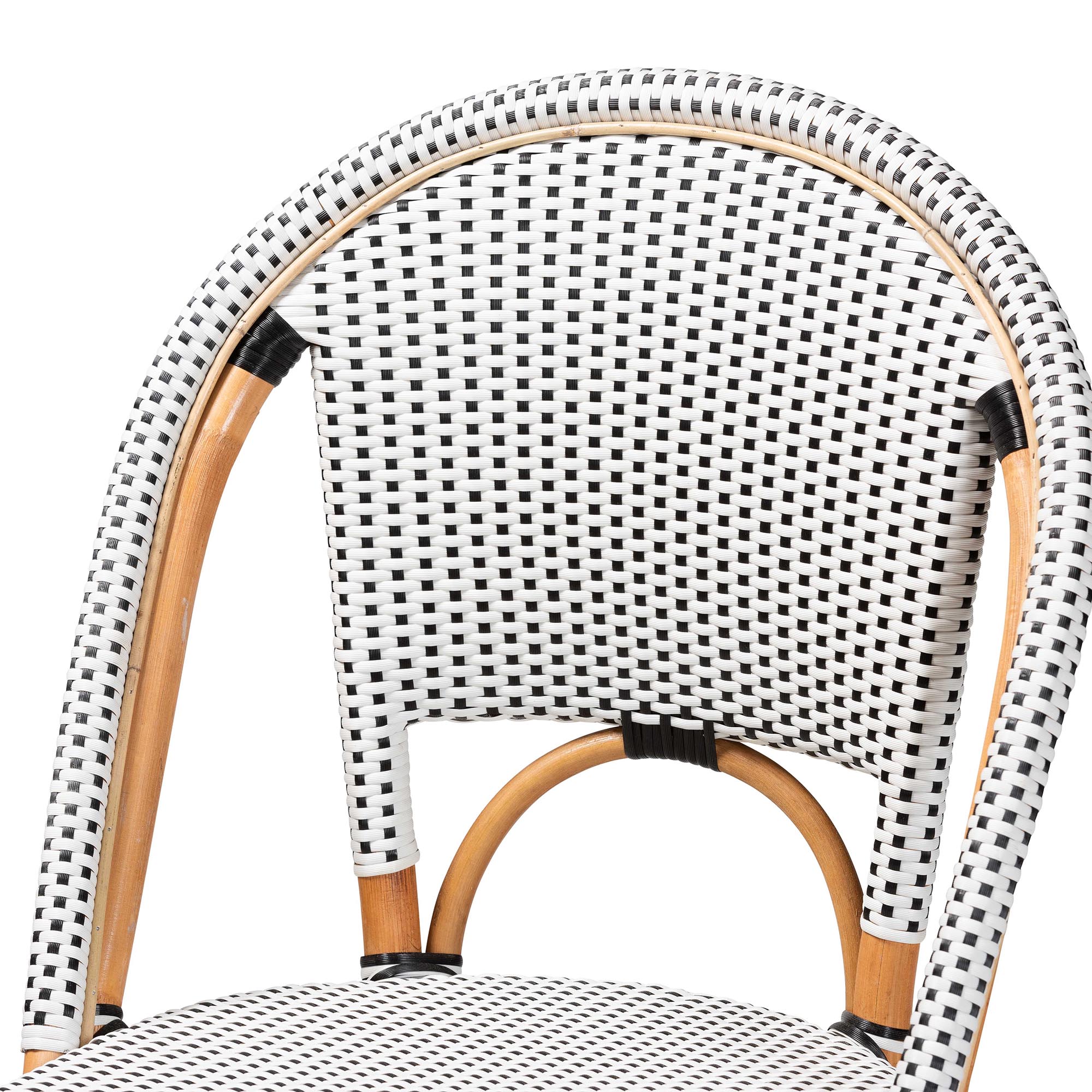 bali & pari Genica Classic French Two-Tone Black and White Weaving and Natural Rattan Bar Stool