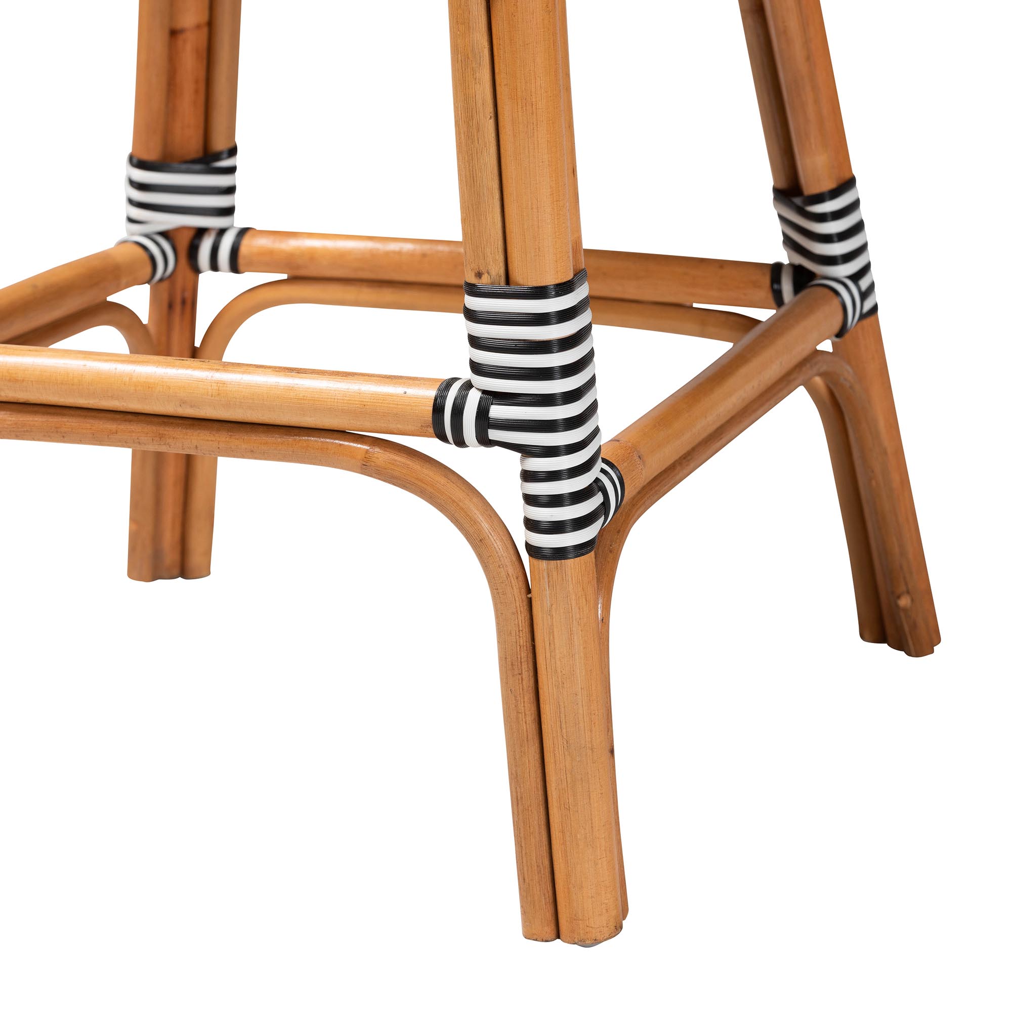 bali & pari Genica Classic French Two-Tone Black and White Weaving and Natural Rattan Bar Stool