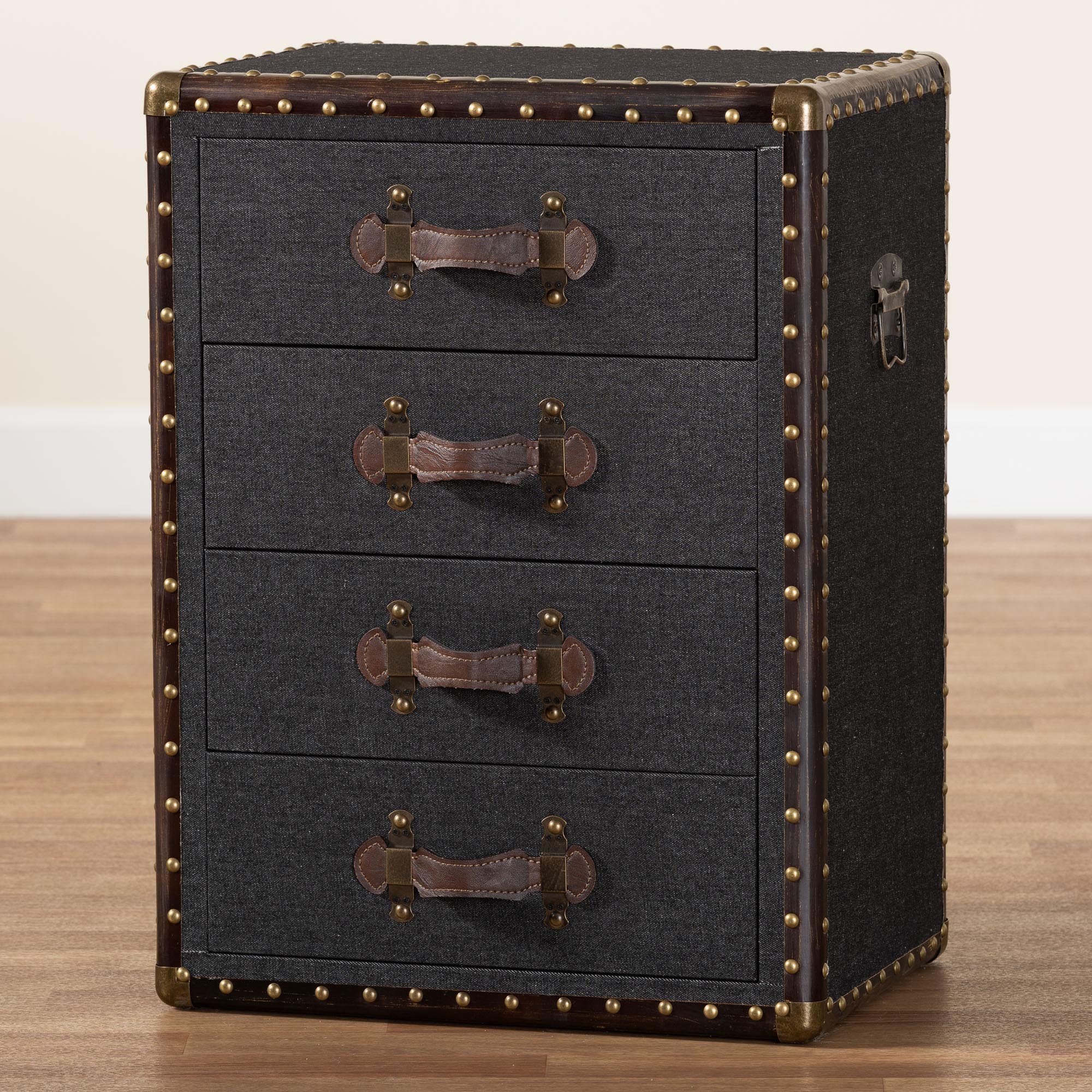 Baxton Studio Jaelyn Vintage Black Canvas 4-Drawer End Table