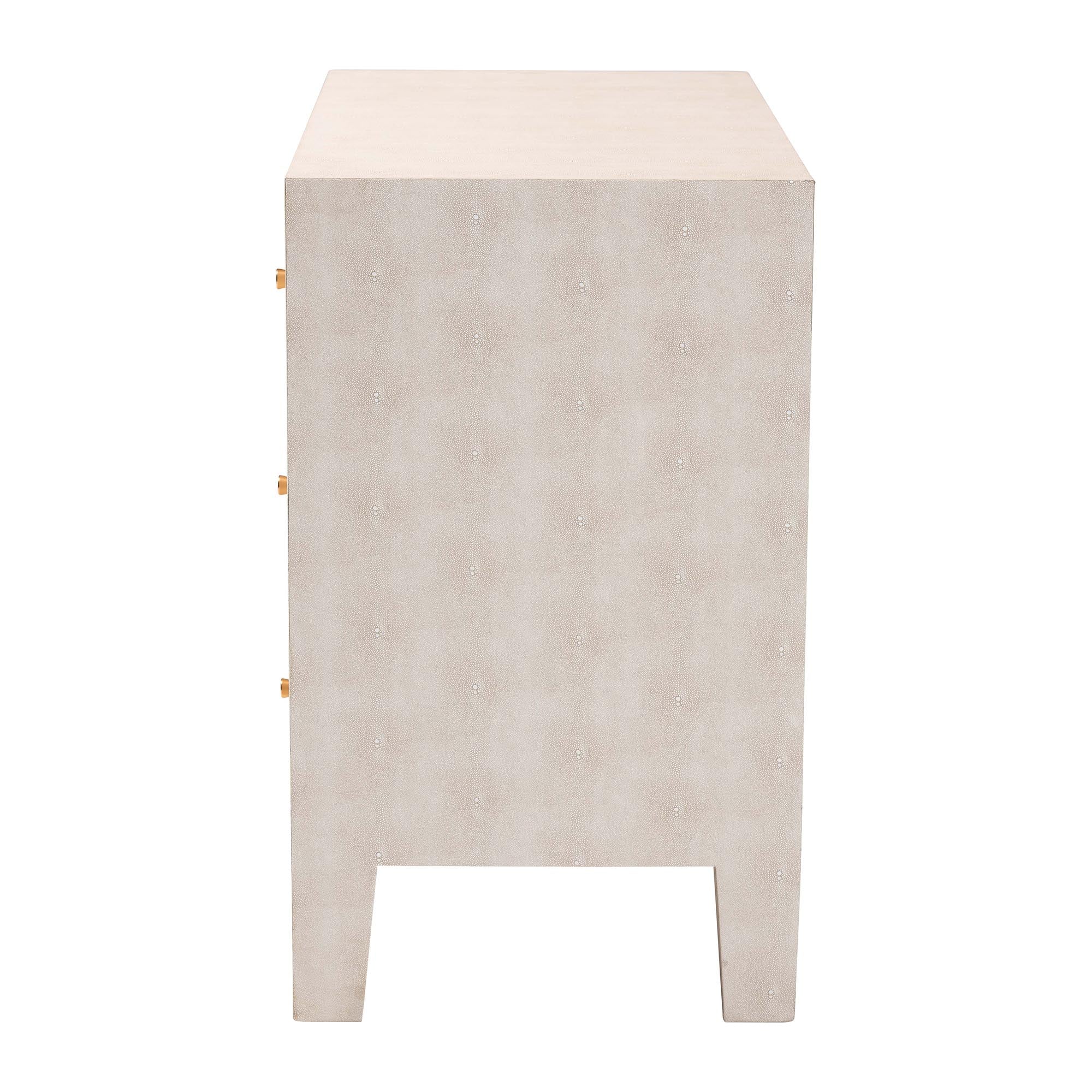 Baxton Studio Leyna Modern Beige Faux Shagreen 3-Drawer Storage Cabinet