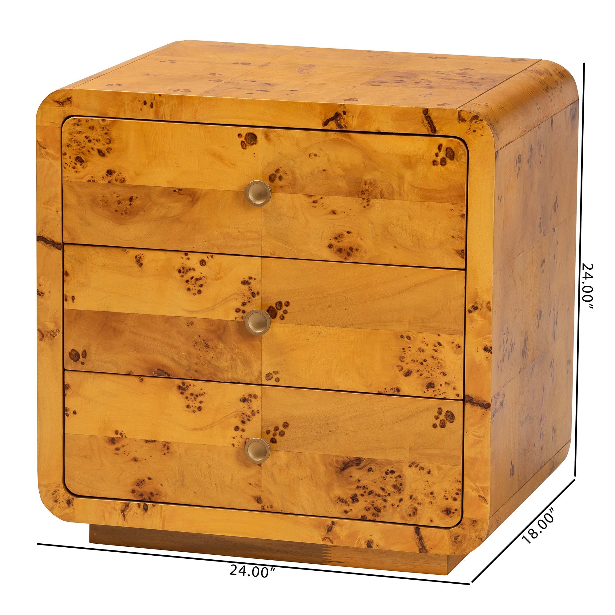 bali & pari Netra Modern and Contemporary Natural Real Burl Wood 3-Drawer Nightstand