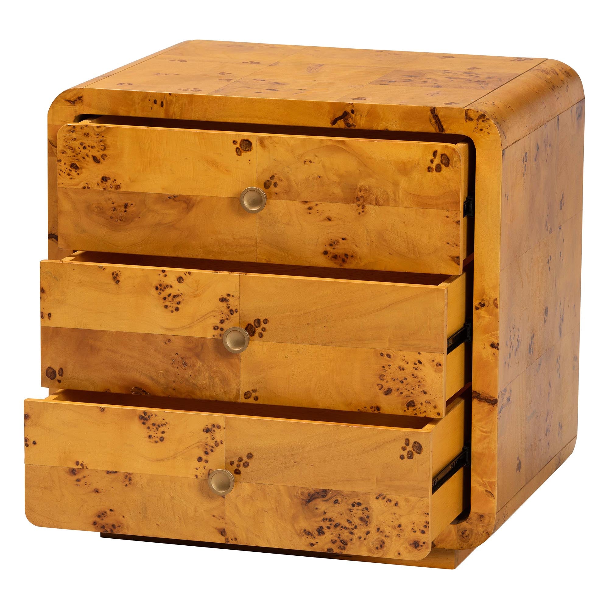 bali & pari Netra Modern and Contemporary Natural Real Burl Wood 3-Drawer Nightstand