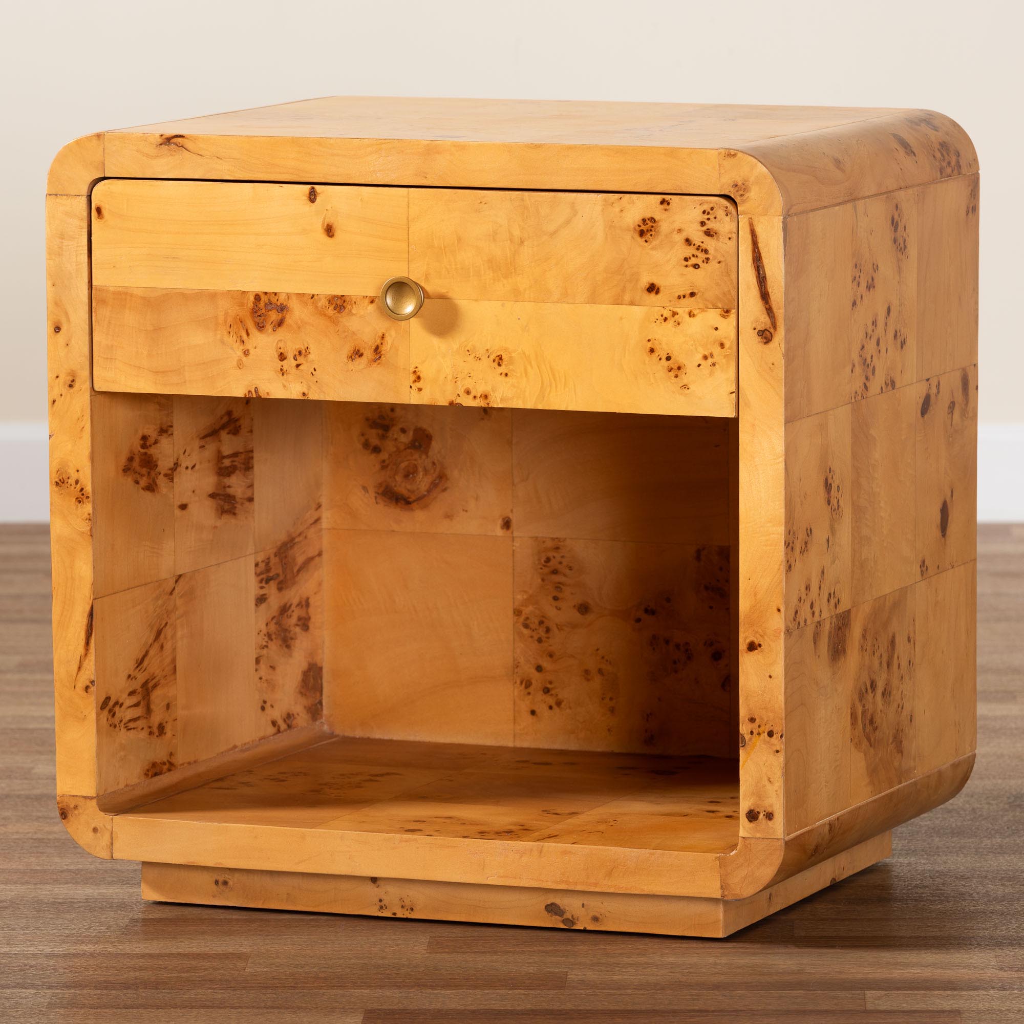 bali & pari Netra Modern and Contemporary Natural Real Burl Wood 1-Drawer Nightstand