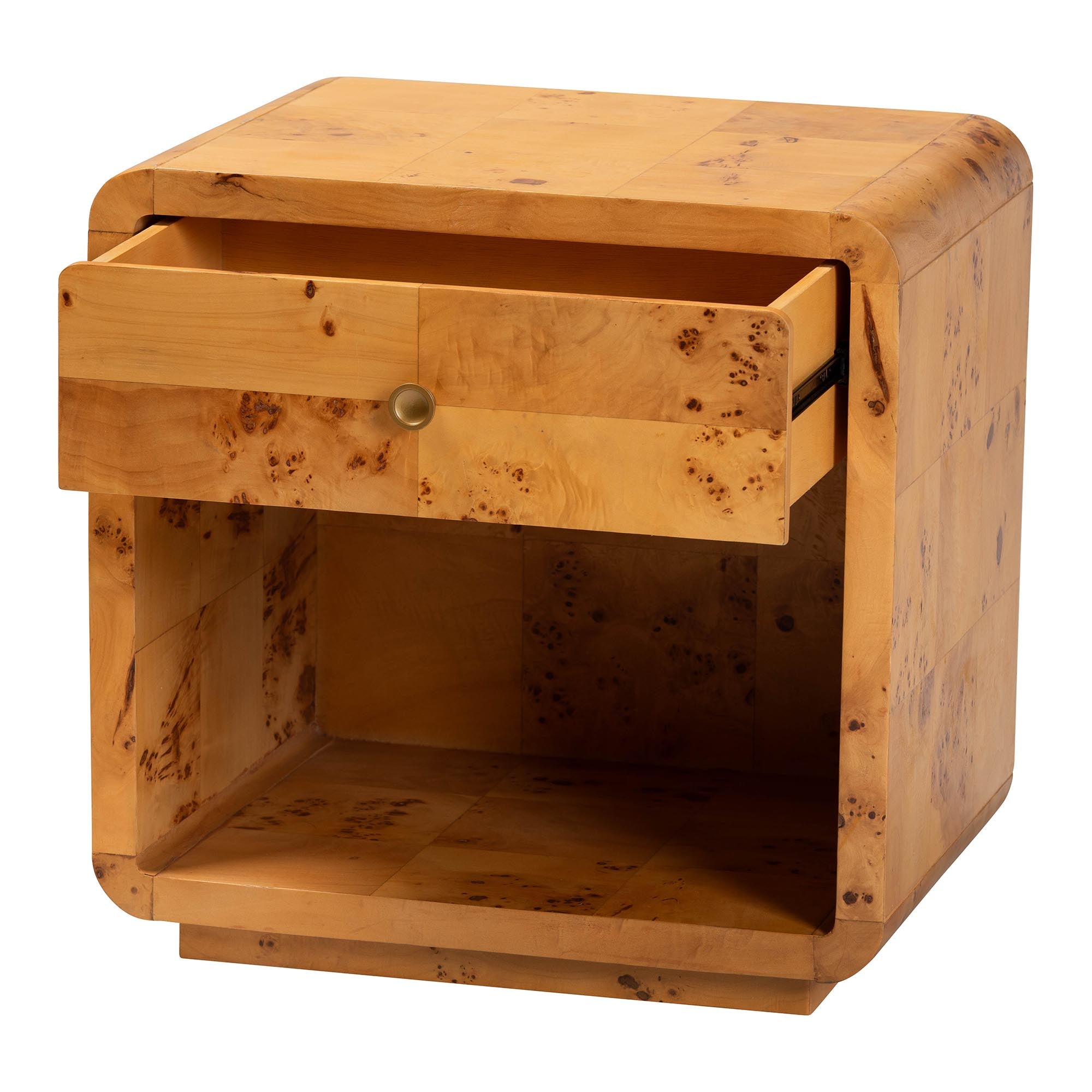 bali & pari Netra Modern and Contemporary Natural Real Burl Wood 1-Drawer Nightstand