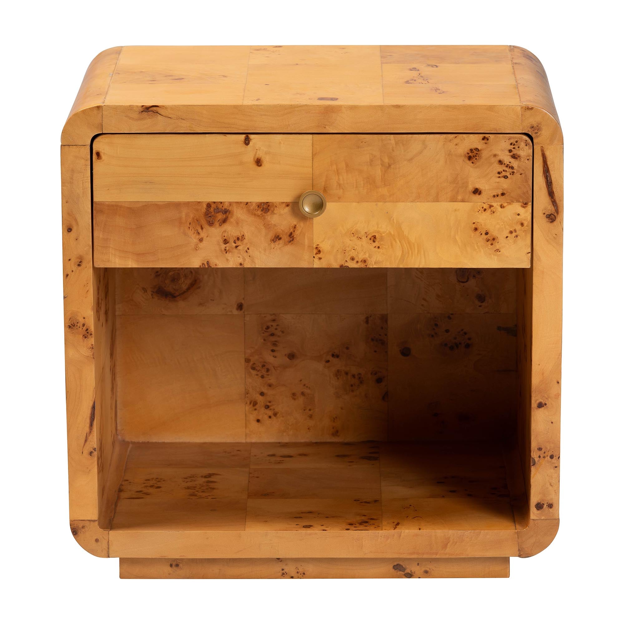bali & pari Netra Modern and Contemporary Natural Real Burl Wood 1-Drawer Nightstand
