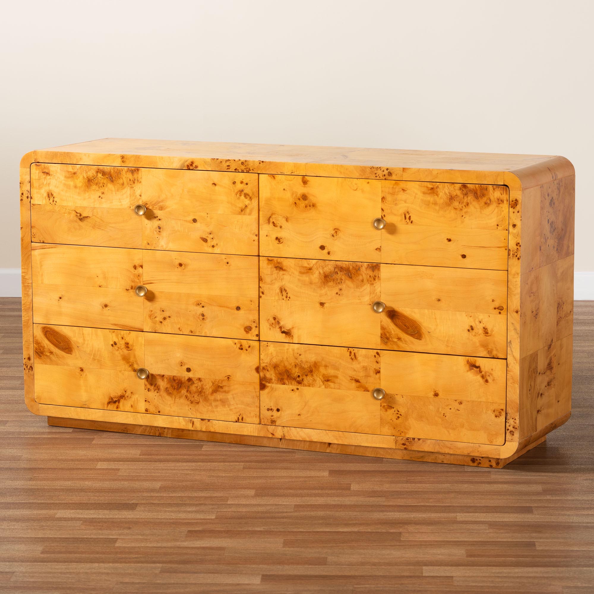 bali & pari Netra Modern and Contemporary Natural Real Burl Wood 6-Drawer Dresser
