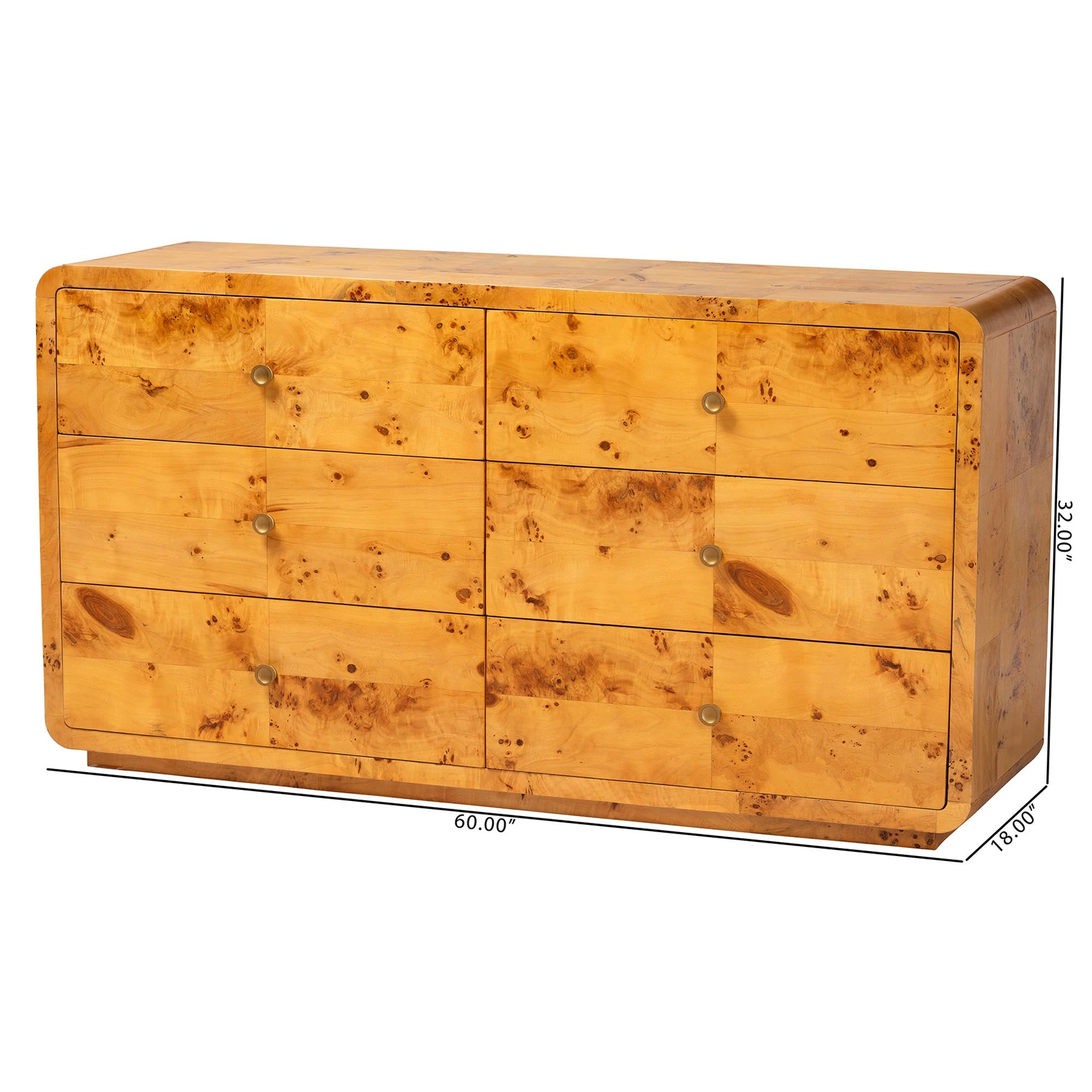 bali & pari Netra Modern and Contemporary Natural Real Burl Wood 6-Drawer Dresser