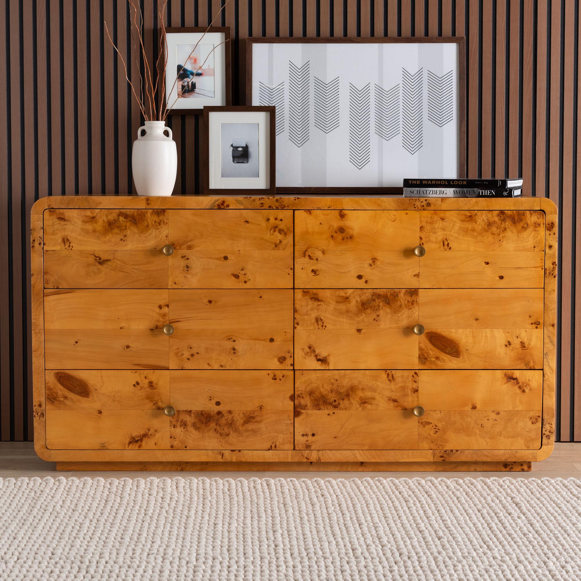 bali & pari Netra Modern and Contemporary Natural Real Burl Wood 6-Drawer Dresser