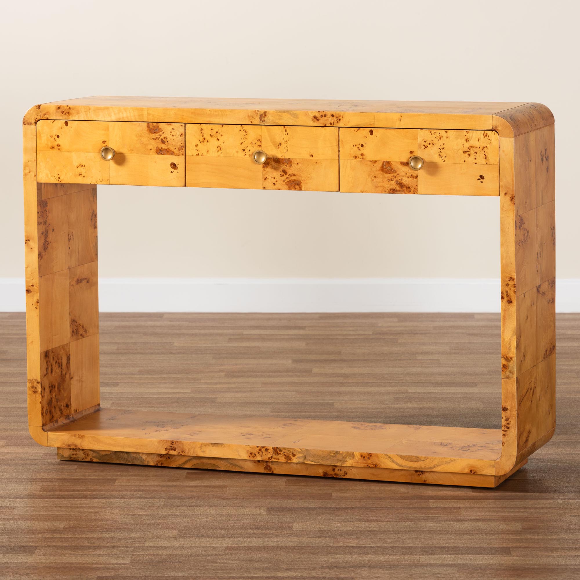 bali & pari Netra Modern and Contemporary Natural Real Burl Wood Console Table