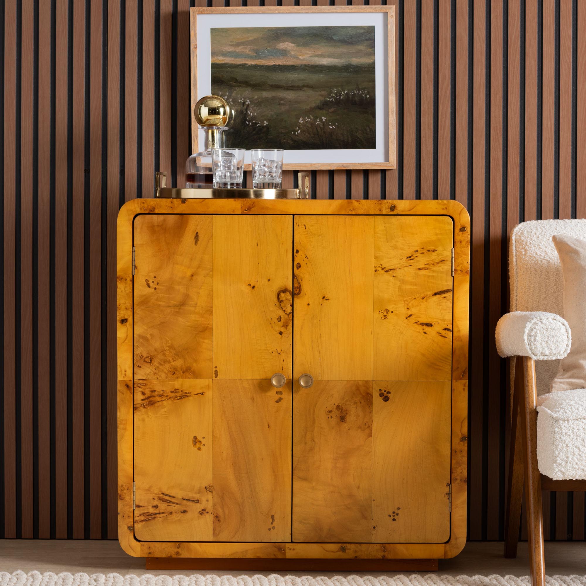bali & pari Netra Modern and Contemporary Natural Real Burl Wood Storage Cabinet