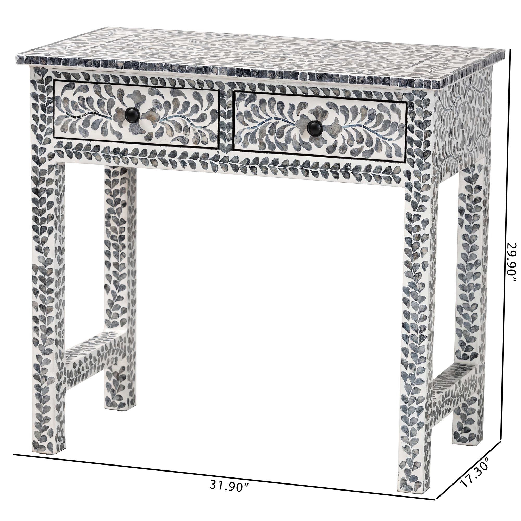 bali & pari Diata Coastal Black and White Mother of Pearl Capiz Shell 2-Drawer Console Table