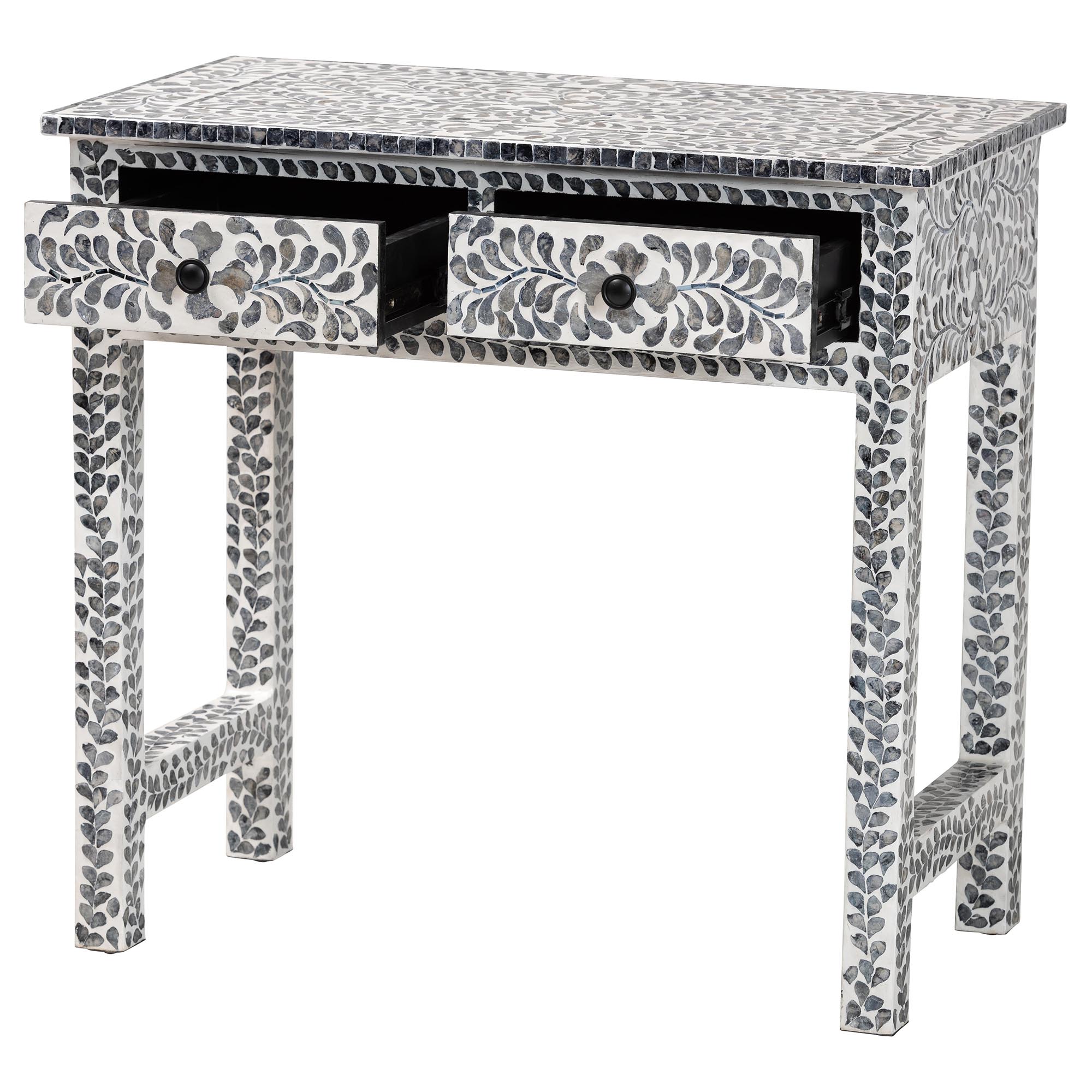 bali & pari Diata Coastal Black and White Mother of Pearl Capiz Shell 2-Drawer Console Table