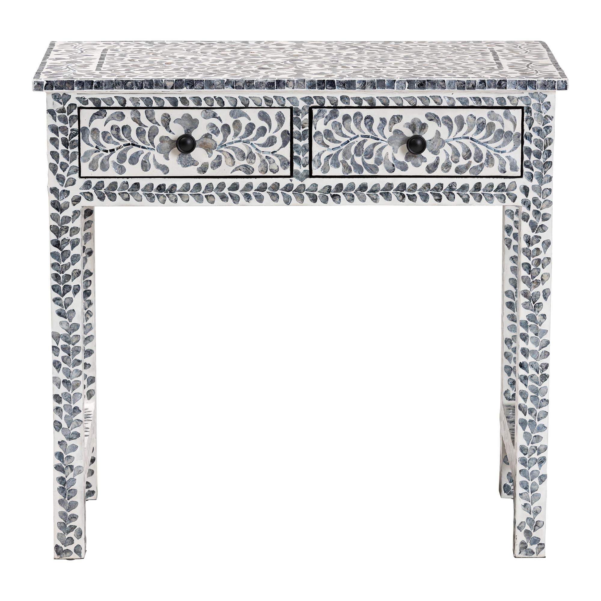 bali & pari Diata Coastal Black and White Mother of Pearl Capiz Shell 2-Drawer Console Table
