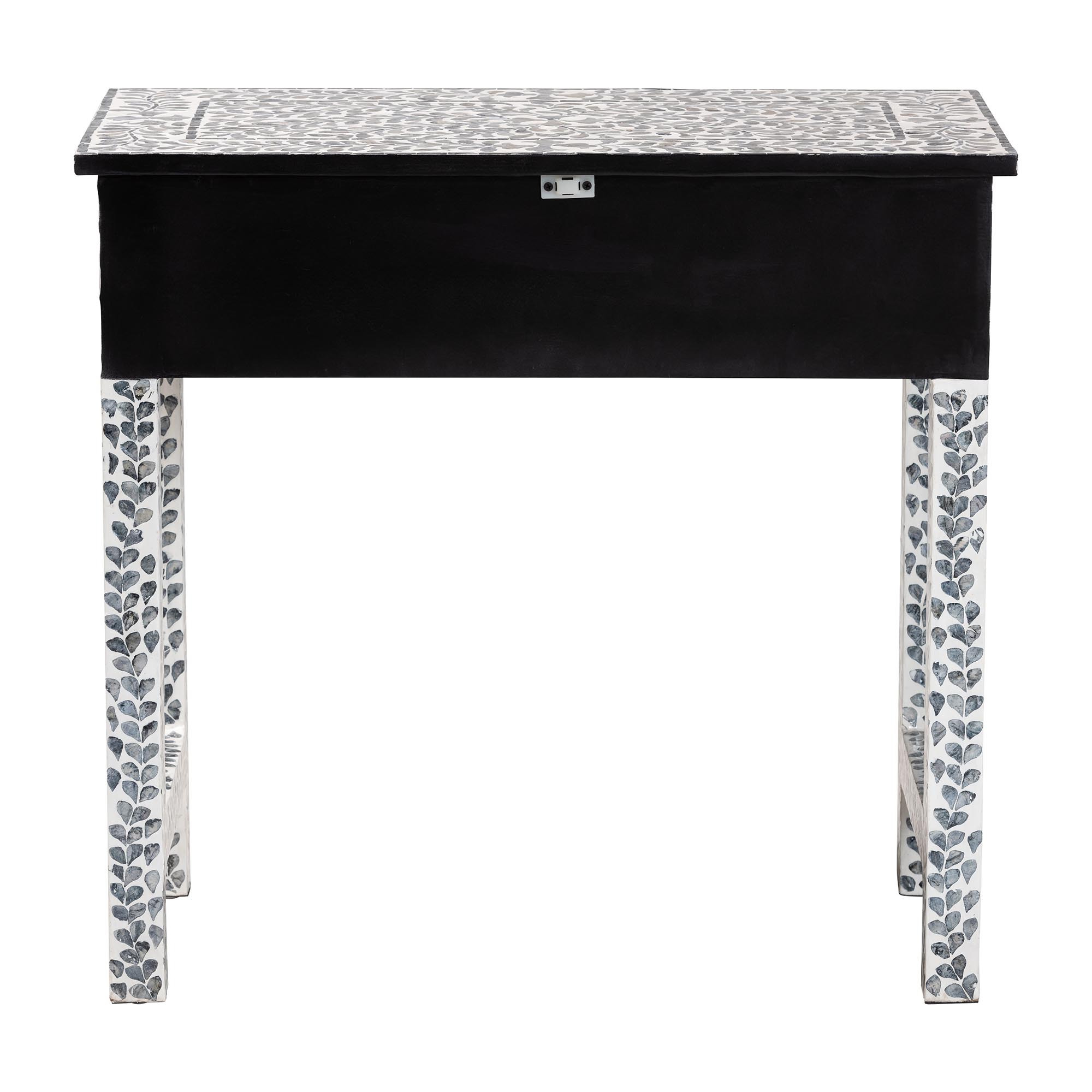 bali & pari Diata Coastal Black and White Mother of Pearl Capiz Shell 2-Drawer Console Table