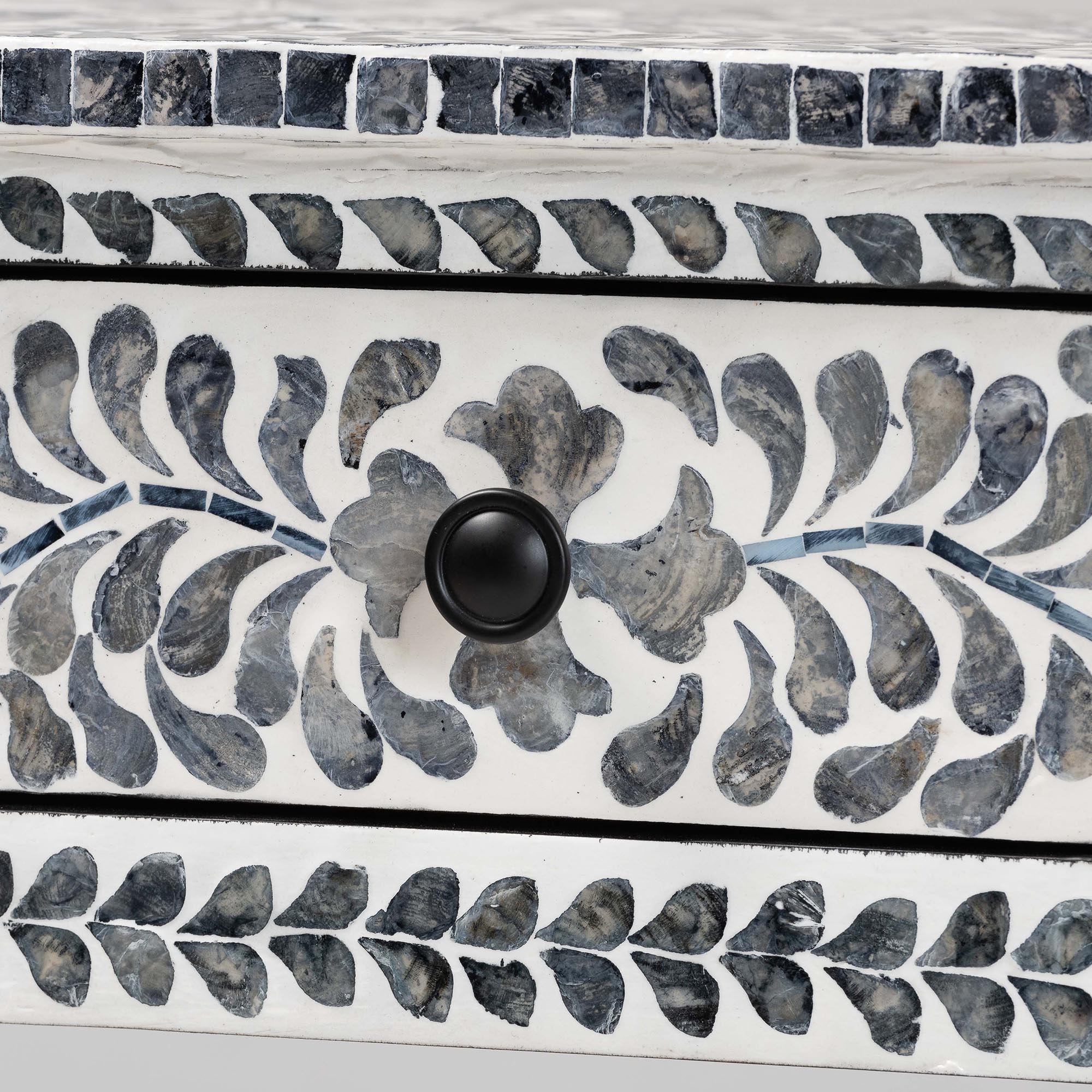 bali & pari Diata Coastal Black and White Mother of Pearl Capiz Shell 2-Drawer Console Table