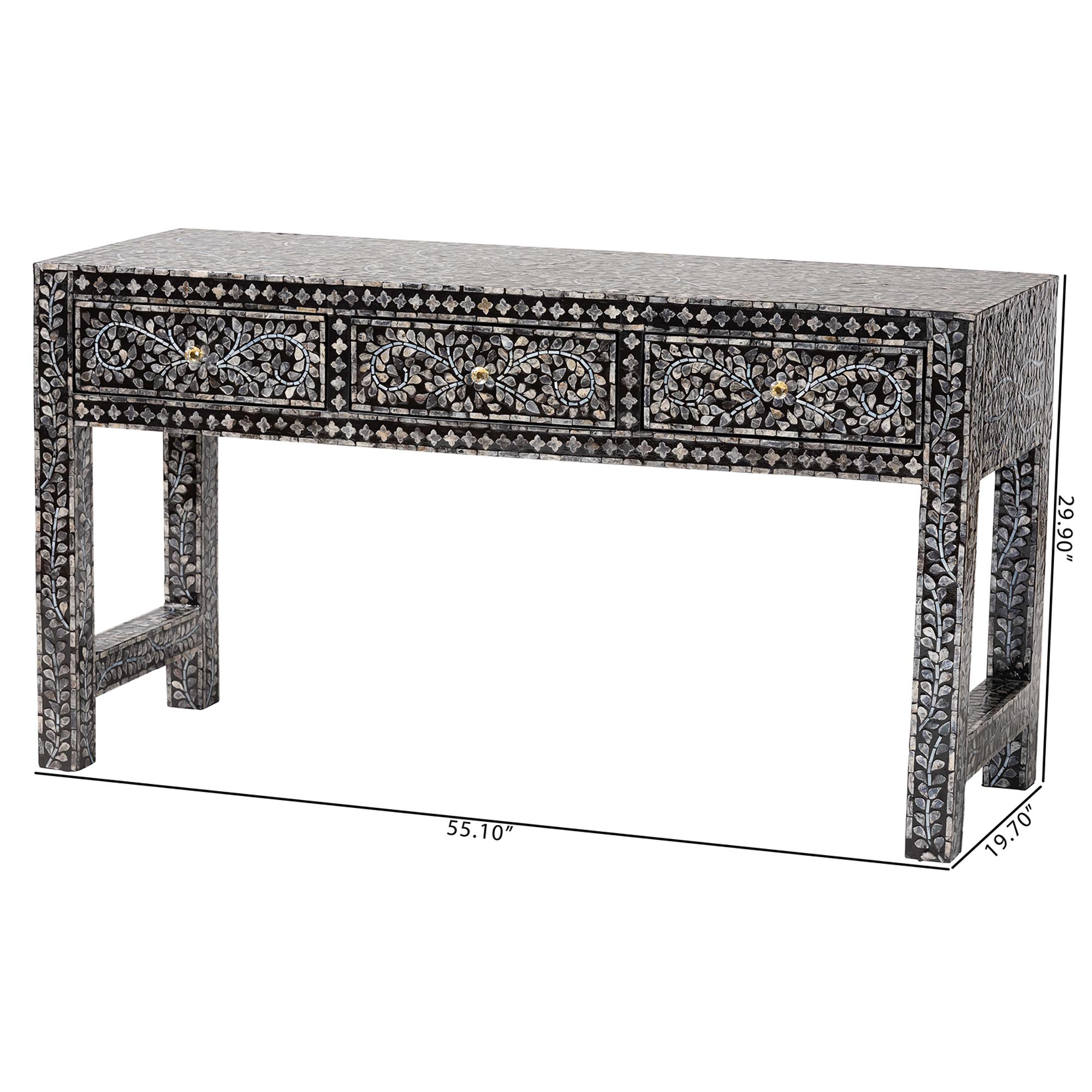bali & pari Elara Coastal Black and White Mother of Pearl Capiz Shell 3-Drawer Console Table