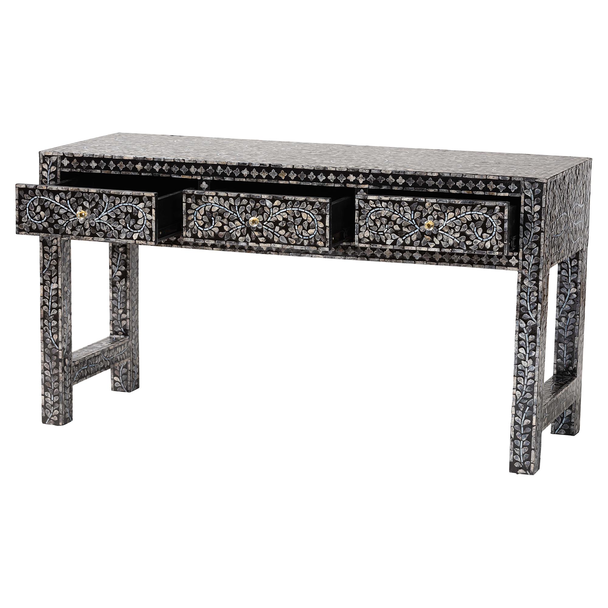 bali & pari Elara Coastal Black and White Mother of Pearl Capiz Shell 3-Drawer Console Table