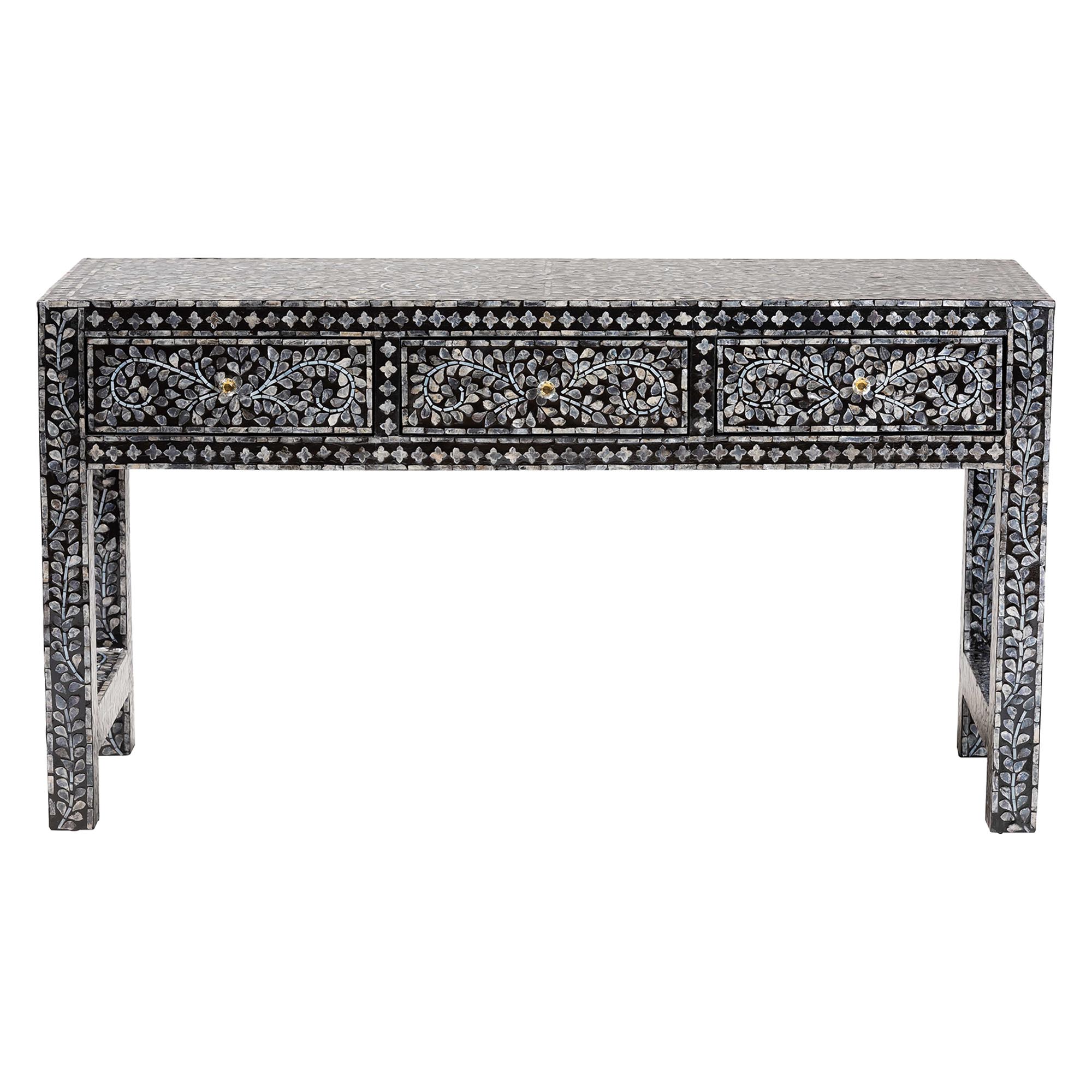 bali & pari Elara Coastal Black and White Mother of Pearl Capiz Shell 3-Drawer Console Table