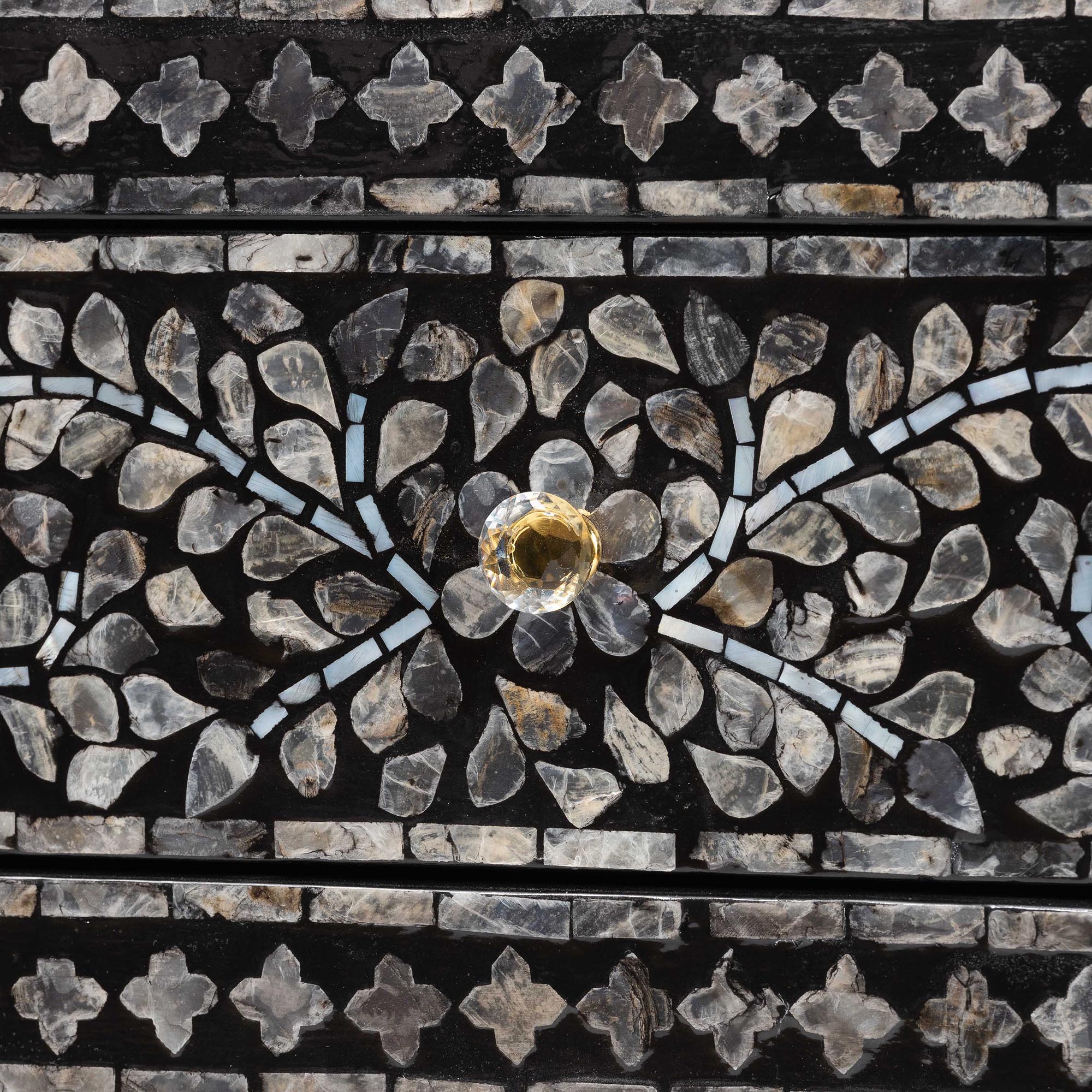 bali & pari Elara Coastal Black and White Mother of Pearl Capiz Shell 3-Drawer Console Table
