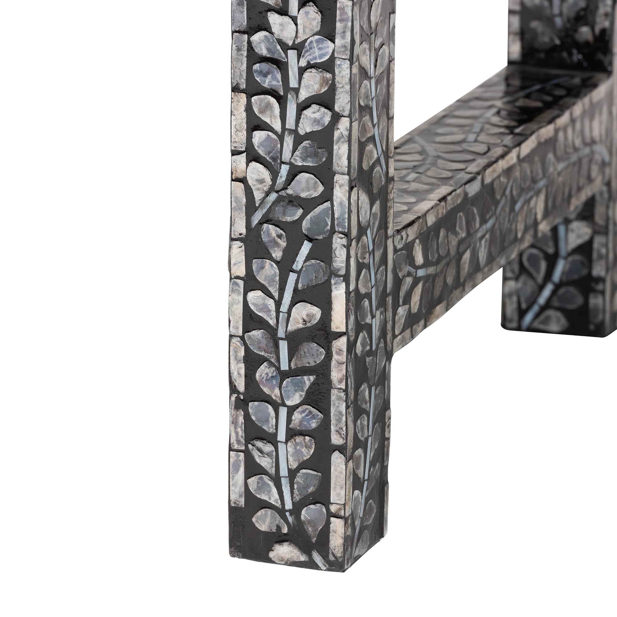bali & pari Elara Coastal Black and White Mother of Pearl Capiz Shell 3-Drawer Console Table