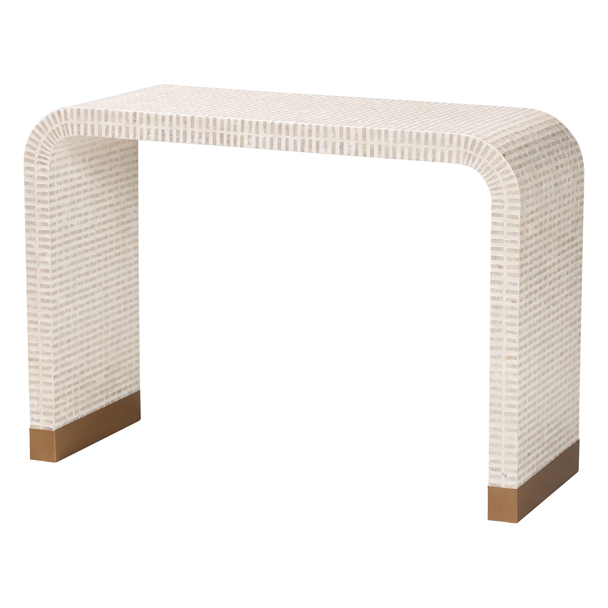 bali & pari Carlyn Coastal Beige and White Mother of Pearl Capiz Shell 3-Piece Accent Table Set