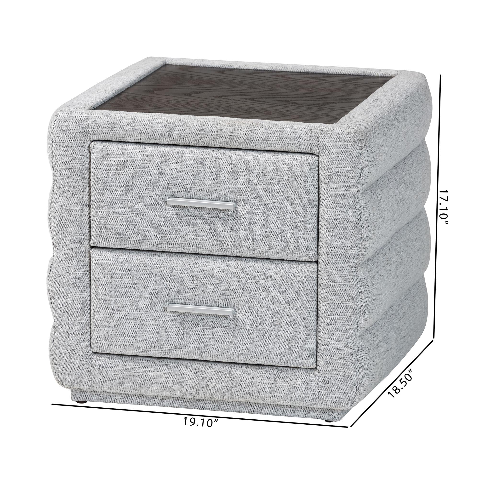 Baxton Studio Cadmus Modern Light Grey Channel-Tufted Fabric 2-Drawer Nightstand