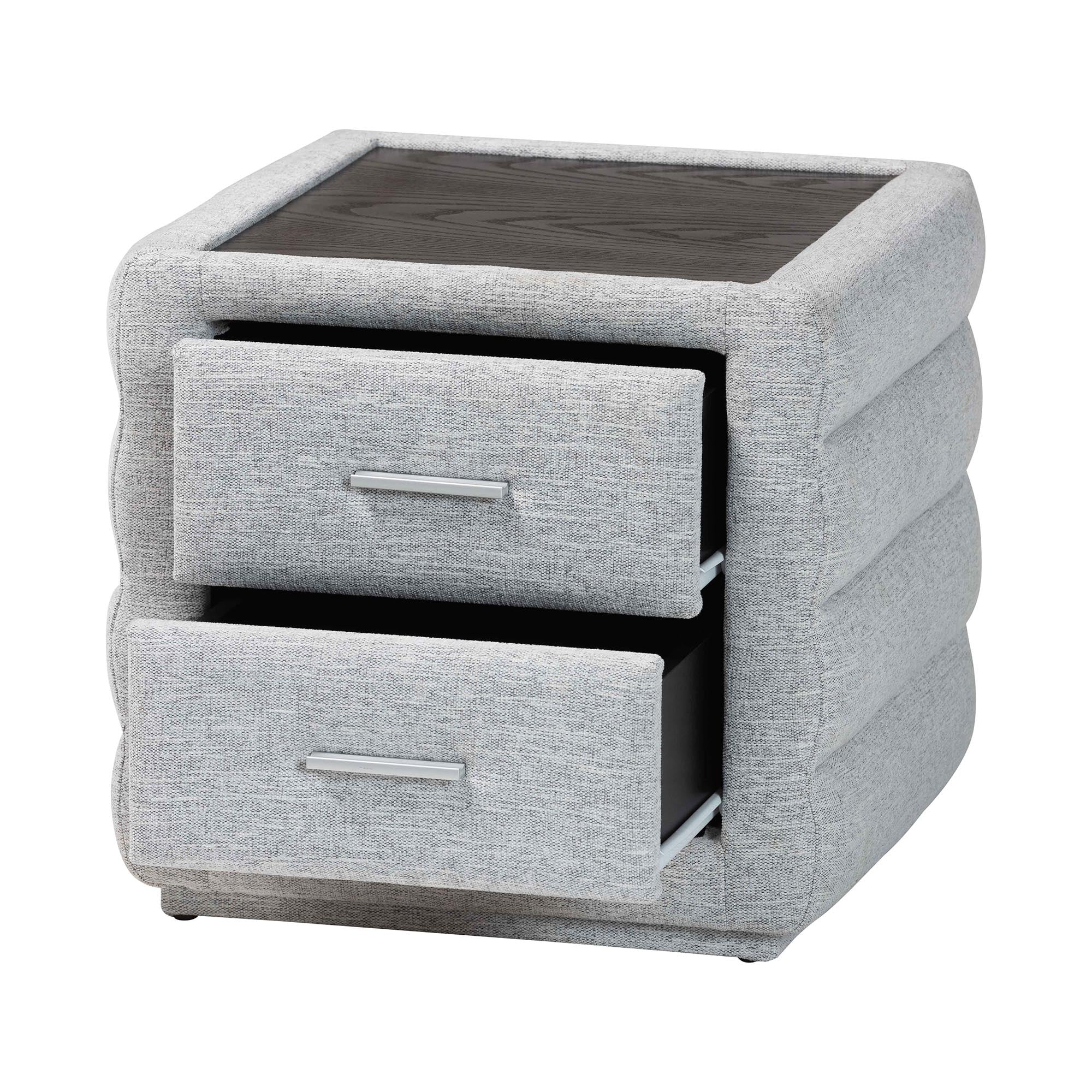 Baxton Studio Cadmus Modern Light Grey Channel-Tufted Fabric 2-Drawer Nightstand
