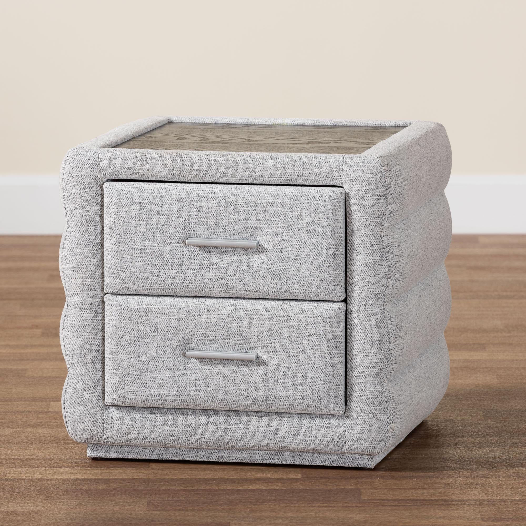 Baxton Studio Cadmus Modern Light Grey Channel-Tufted Fabric 2-Drawer Nightstand