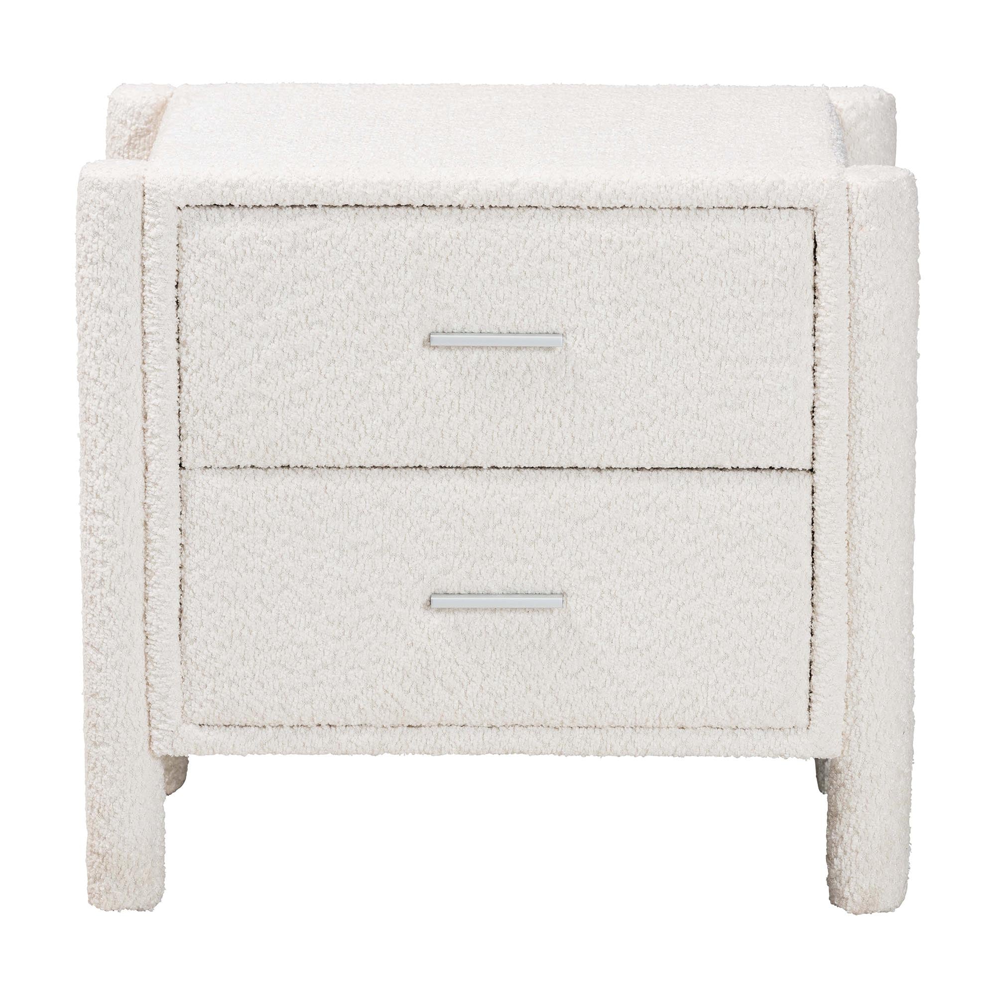 Baxton Studio Laria Modern White Teddy-Bear Fabric 2-Drawer Nightstand