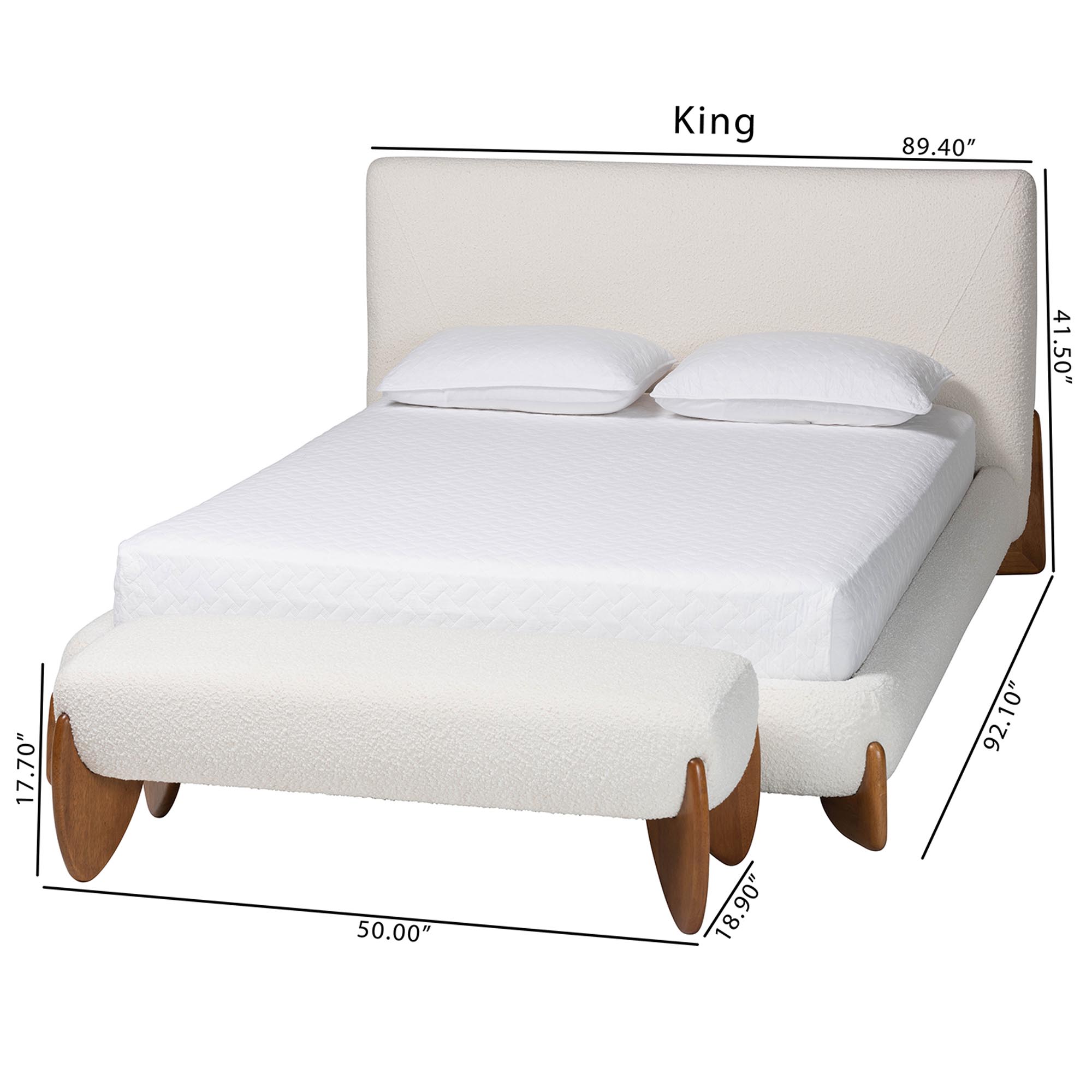 Baxton Studio Vinicio Mid-Century Modern Cream Boucle King 2-Piece Bedroom Set