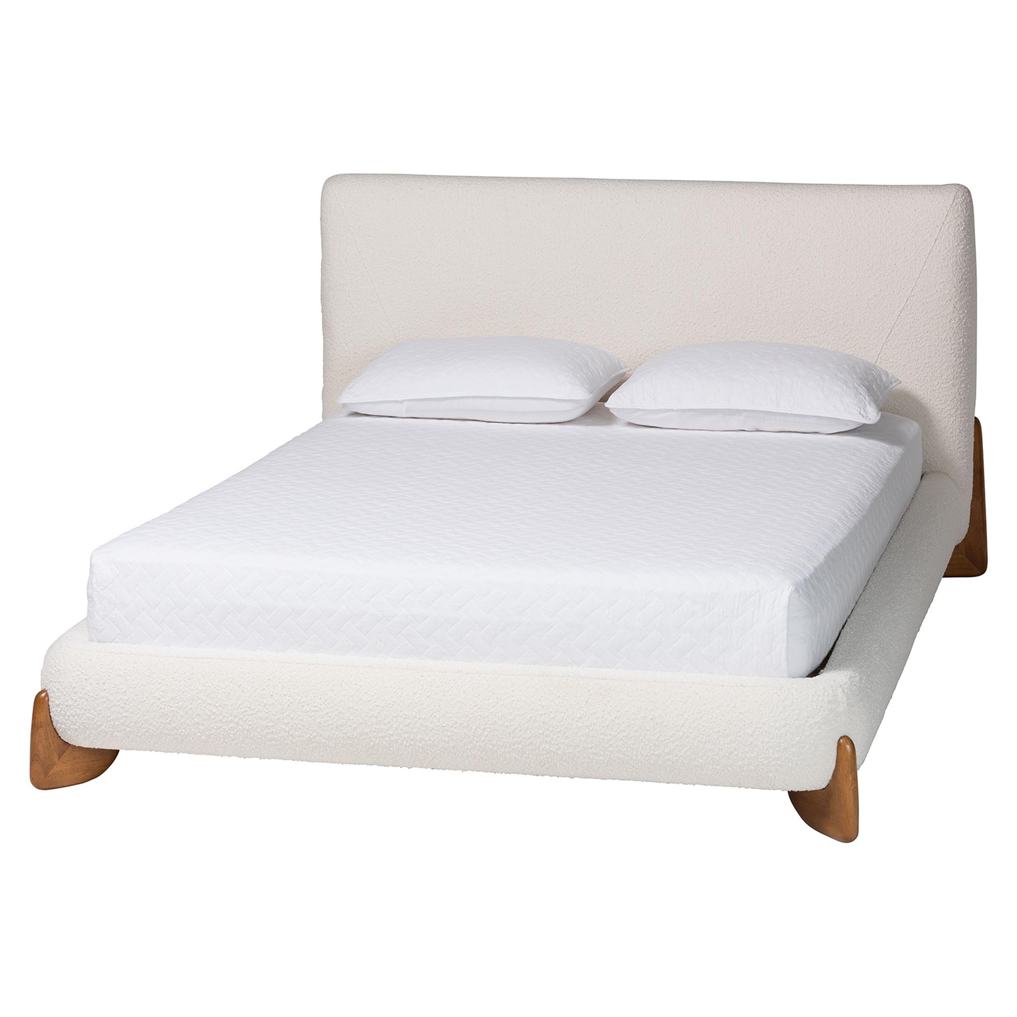 Baxton Studio Vinicio Mid-Century Modern Cream Boucle Queen Size 2-Piece Bedroom Set