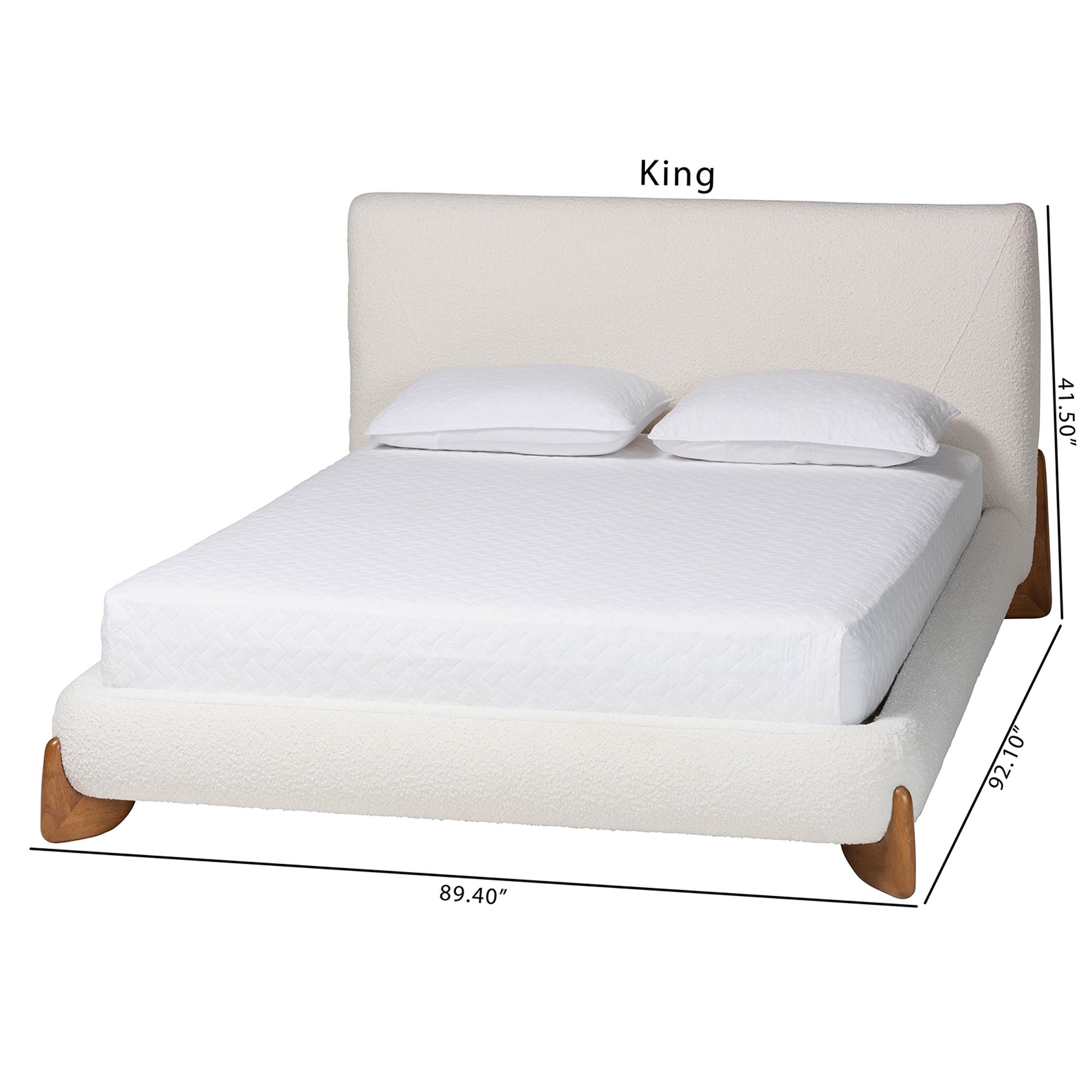 Baxton Studio Vinicio Mid-Century Modern Cream Boucle Queen Platform Bed