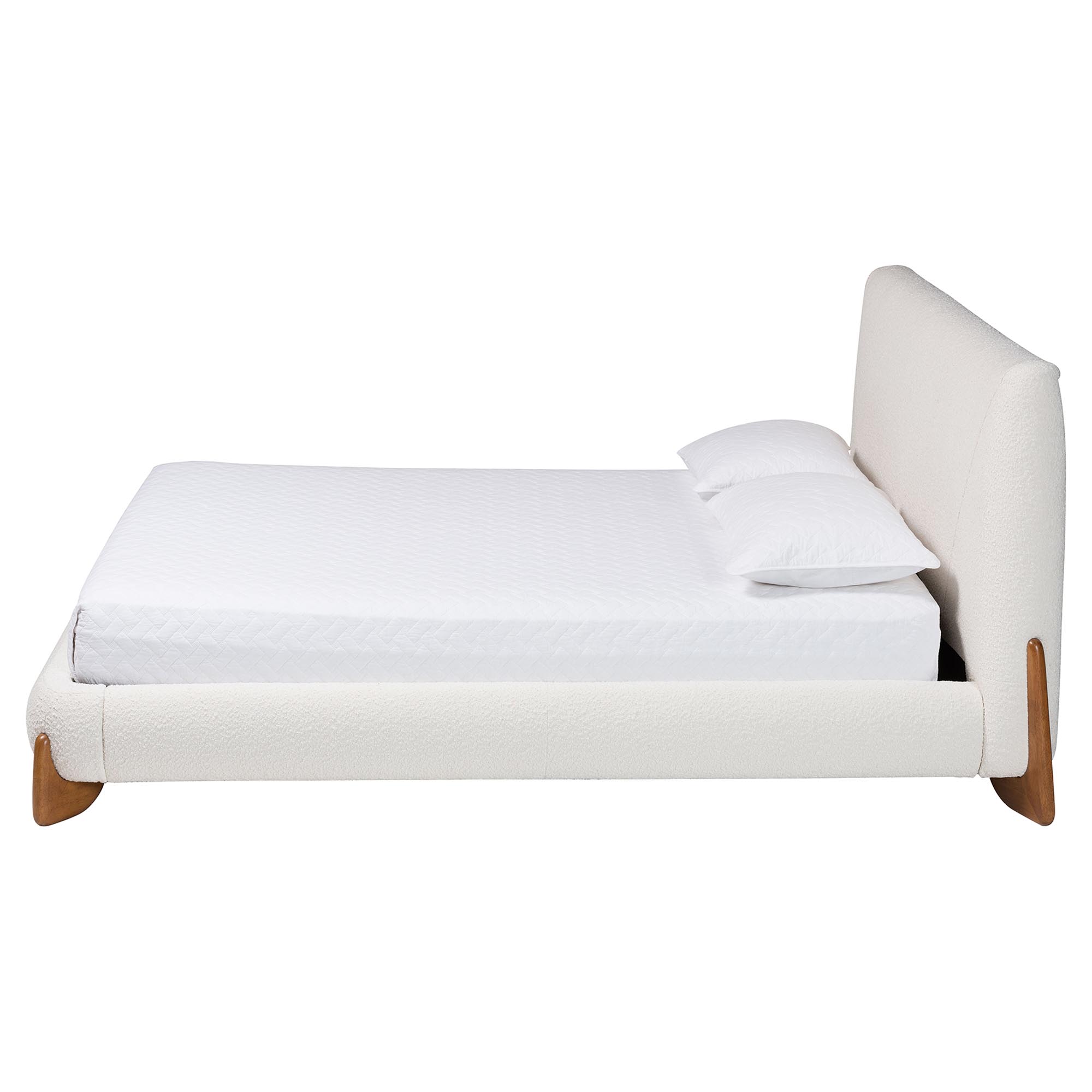 Baxton Studio Vinicio Mid-Century Modern Cream Boucle Queen Platform Bed
