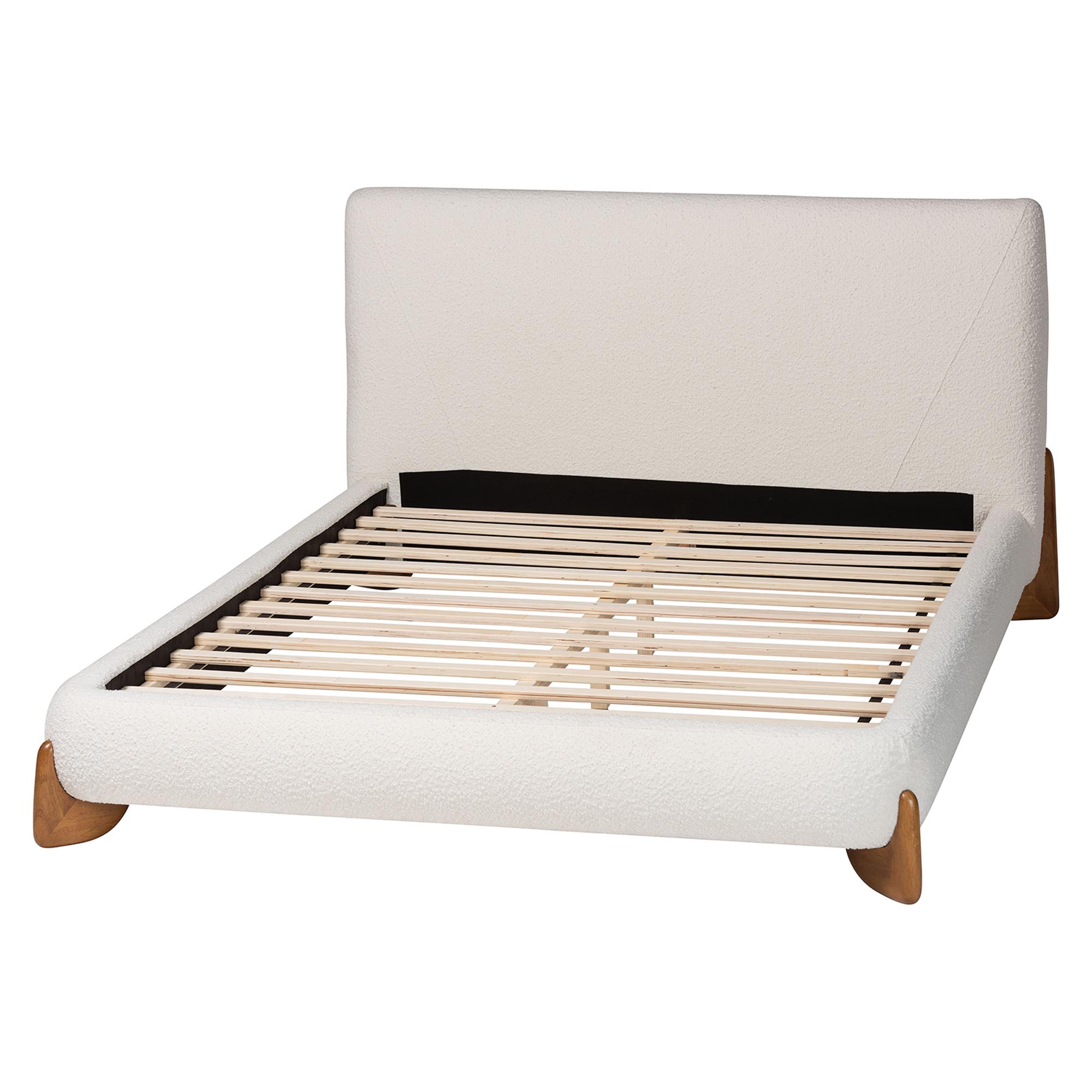 Baxton Studio Vinicio Mid-Century Modern Cream Boucle King Platform Bed