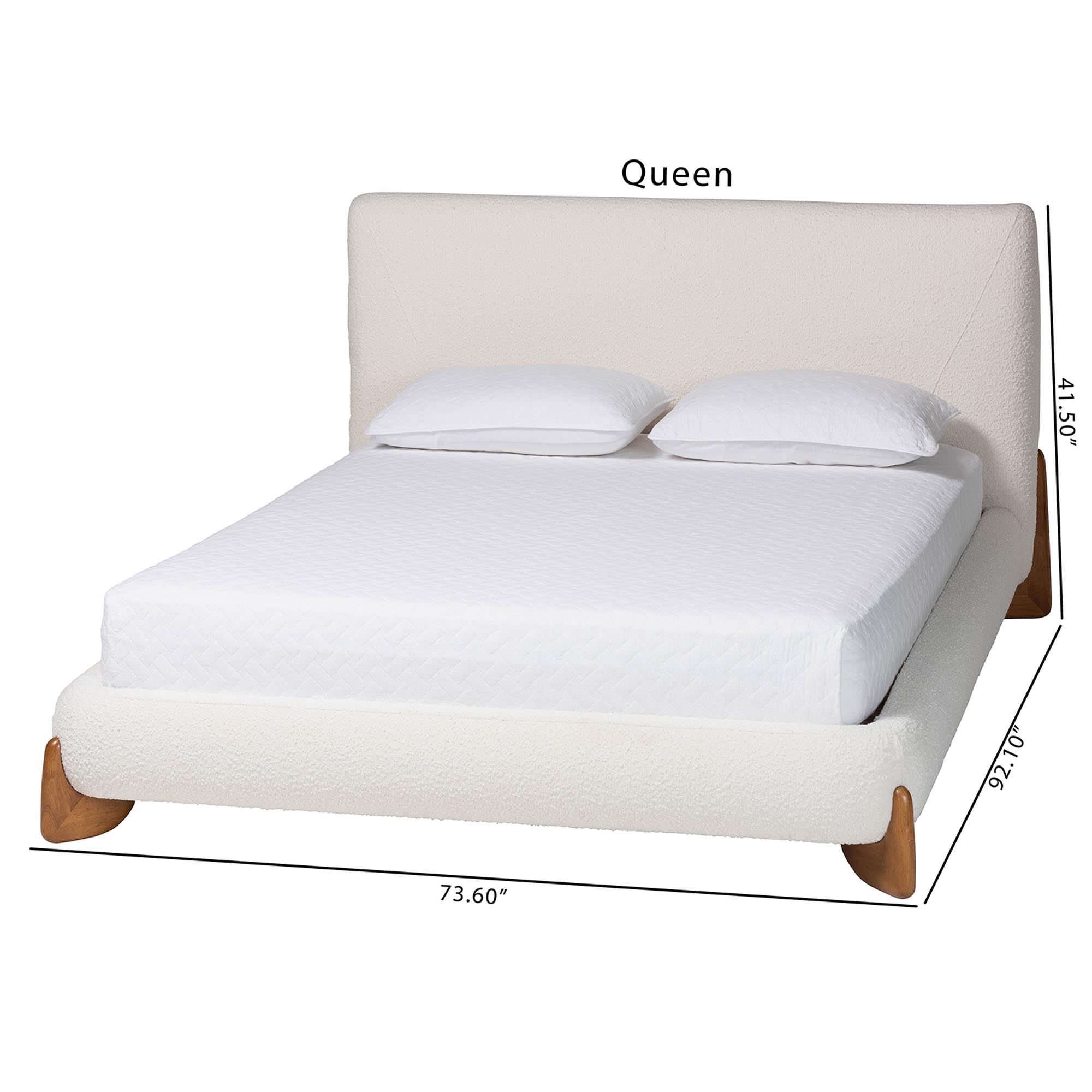 Baxton Studio Vinicio Mid-Century Modern Cream Boucle King Platform Bed