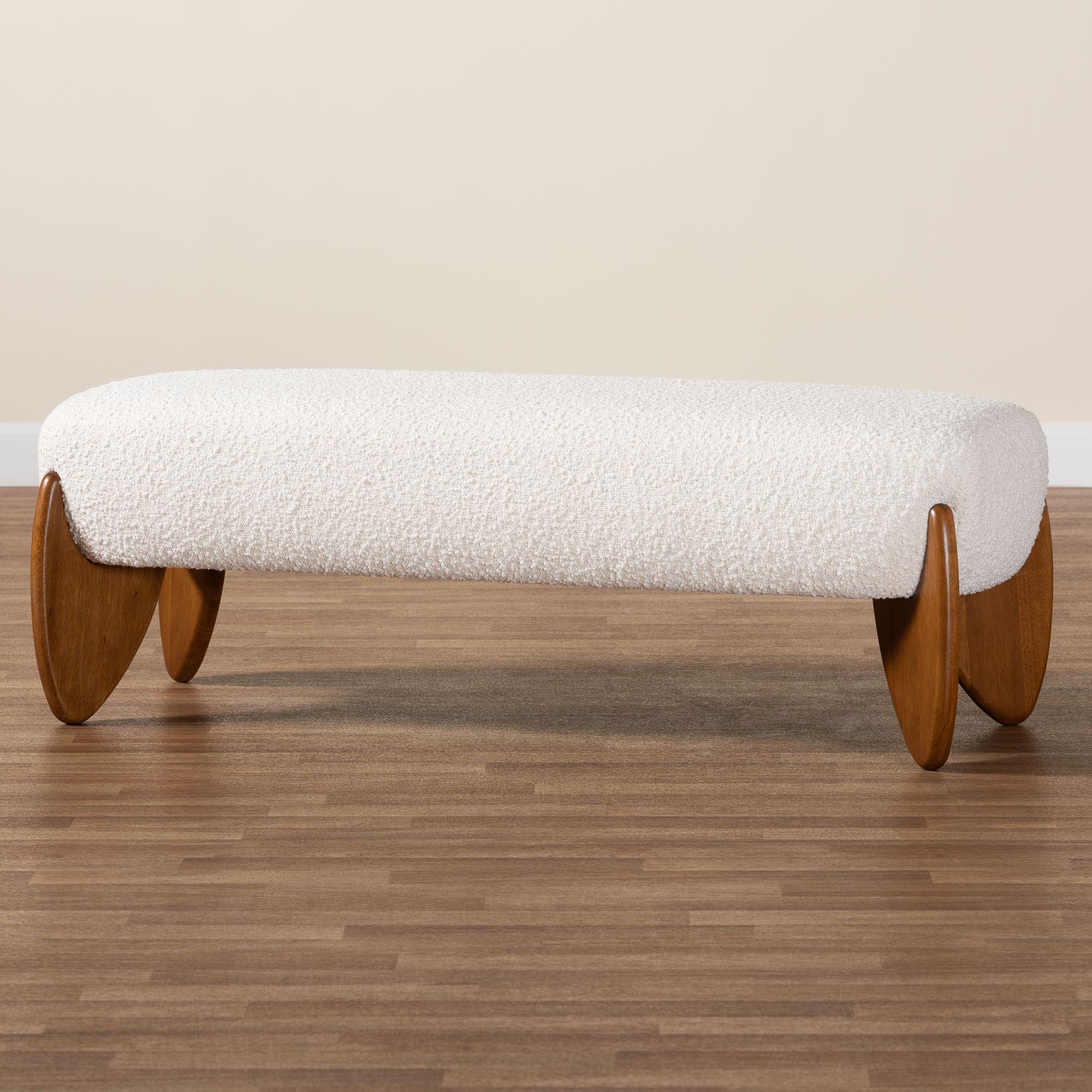 Baxton Studio Vinicio Mid-Century Modern Cream Boucle Accent Bench