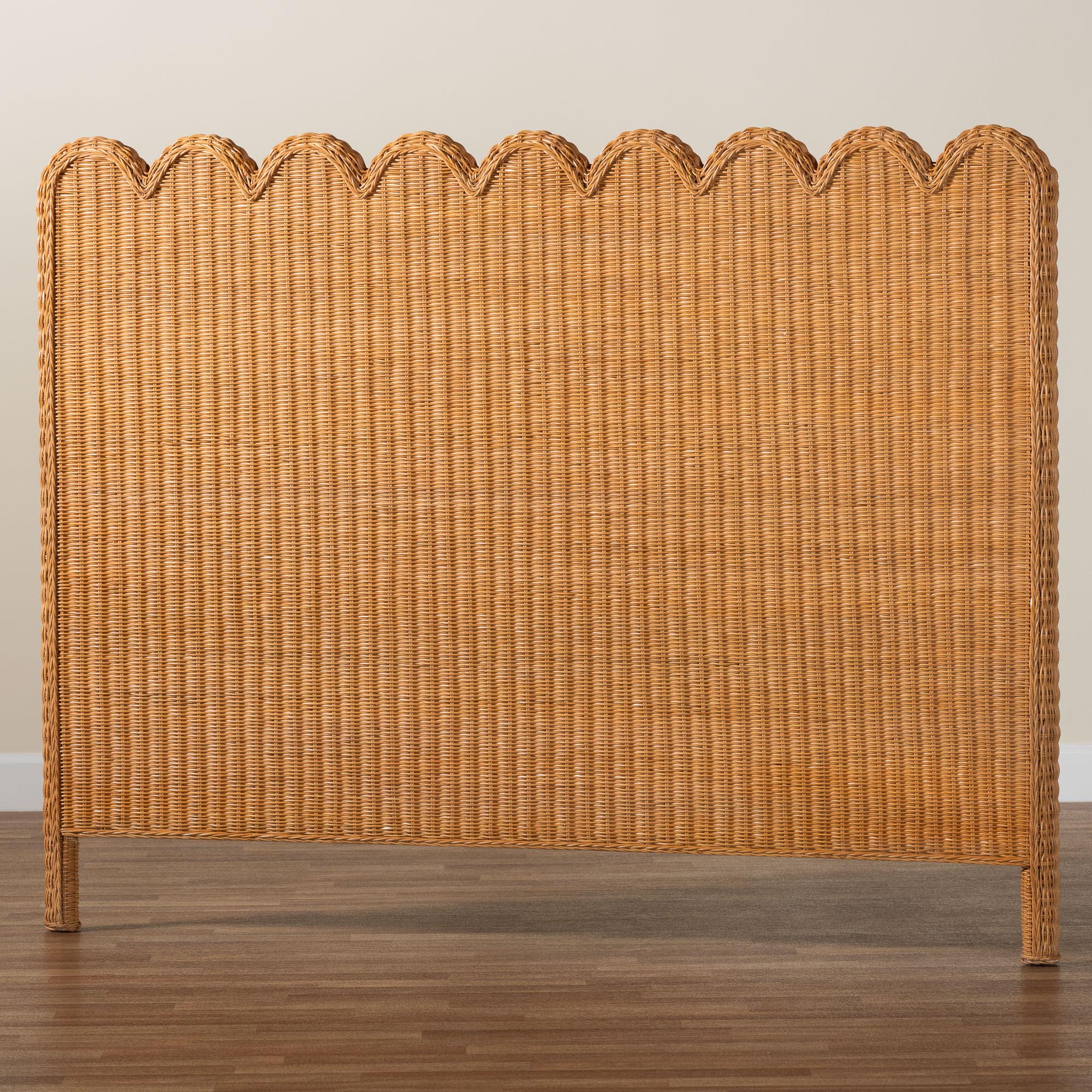 bali & pari Maritza Bohemian Light Honey Scalloped Rattan Pitrit Queen Standalone Headboard