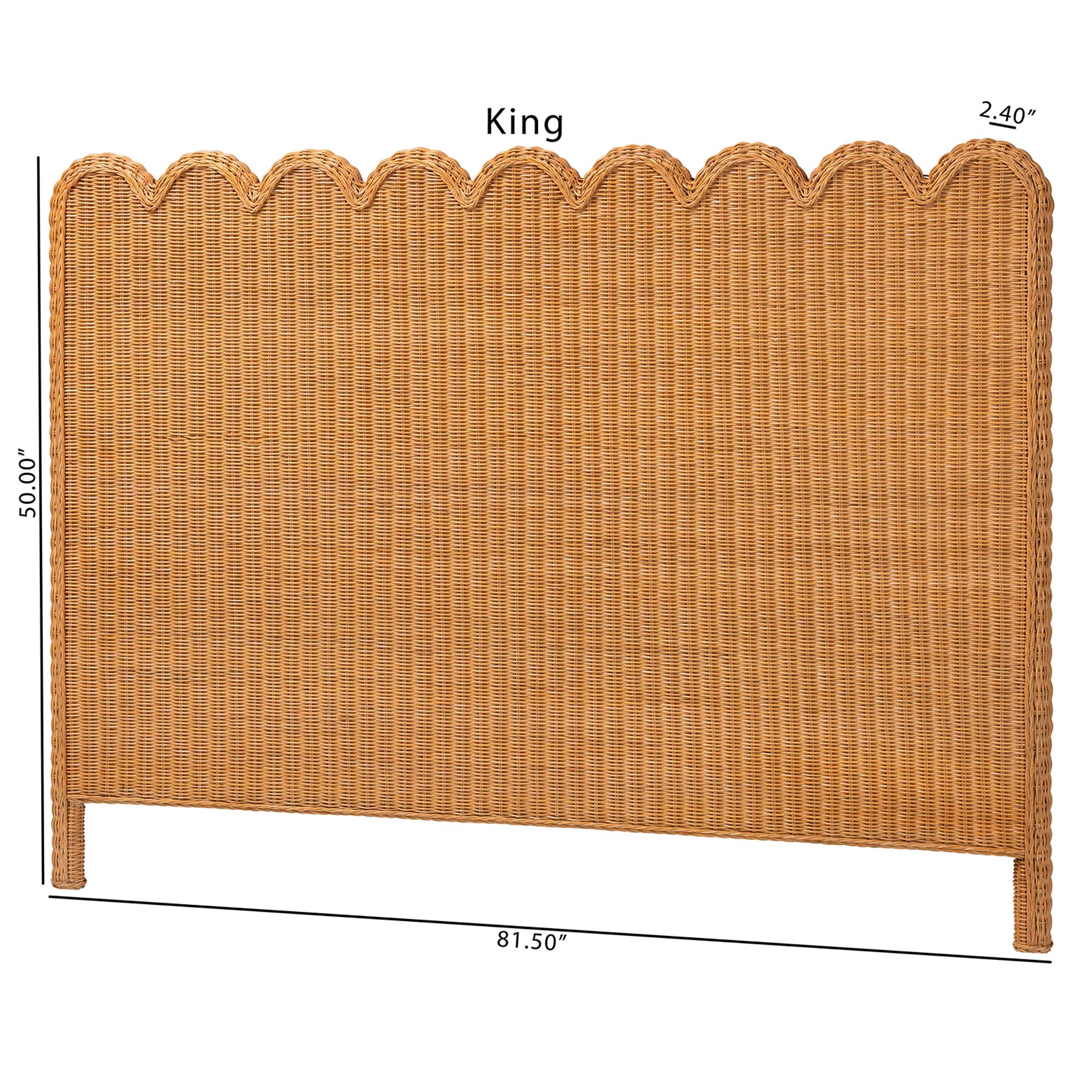 bali & pari Maritza Bohemian Light Honey Scalloped Rattan Pitrit King Standalone Headboard