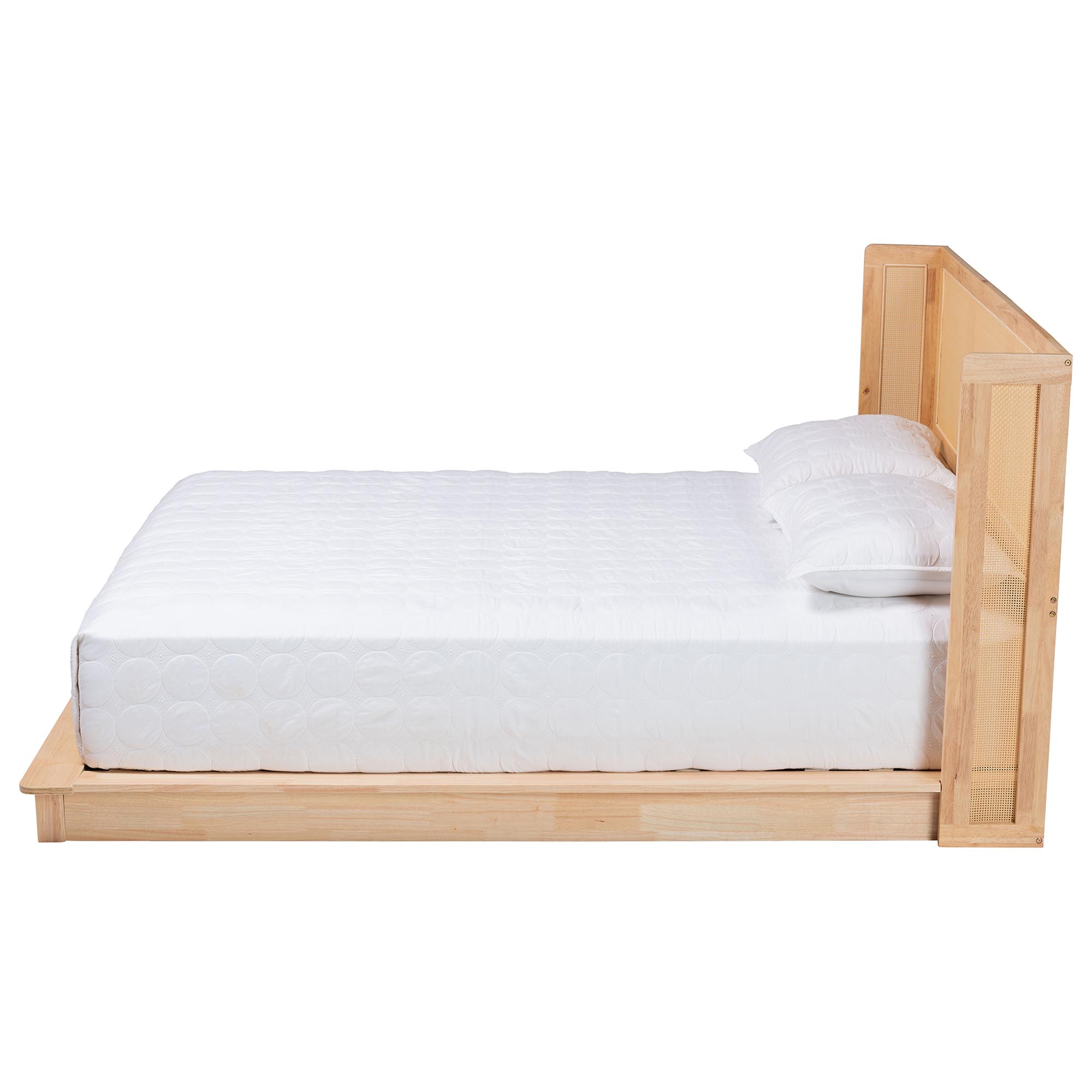Baxton Studio Glennis Japandi Natural Brown Wood Queen Size Platform Bed with Woven Rattan