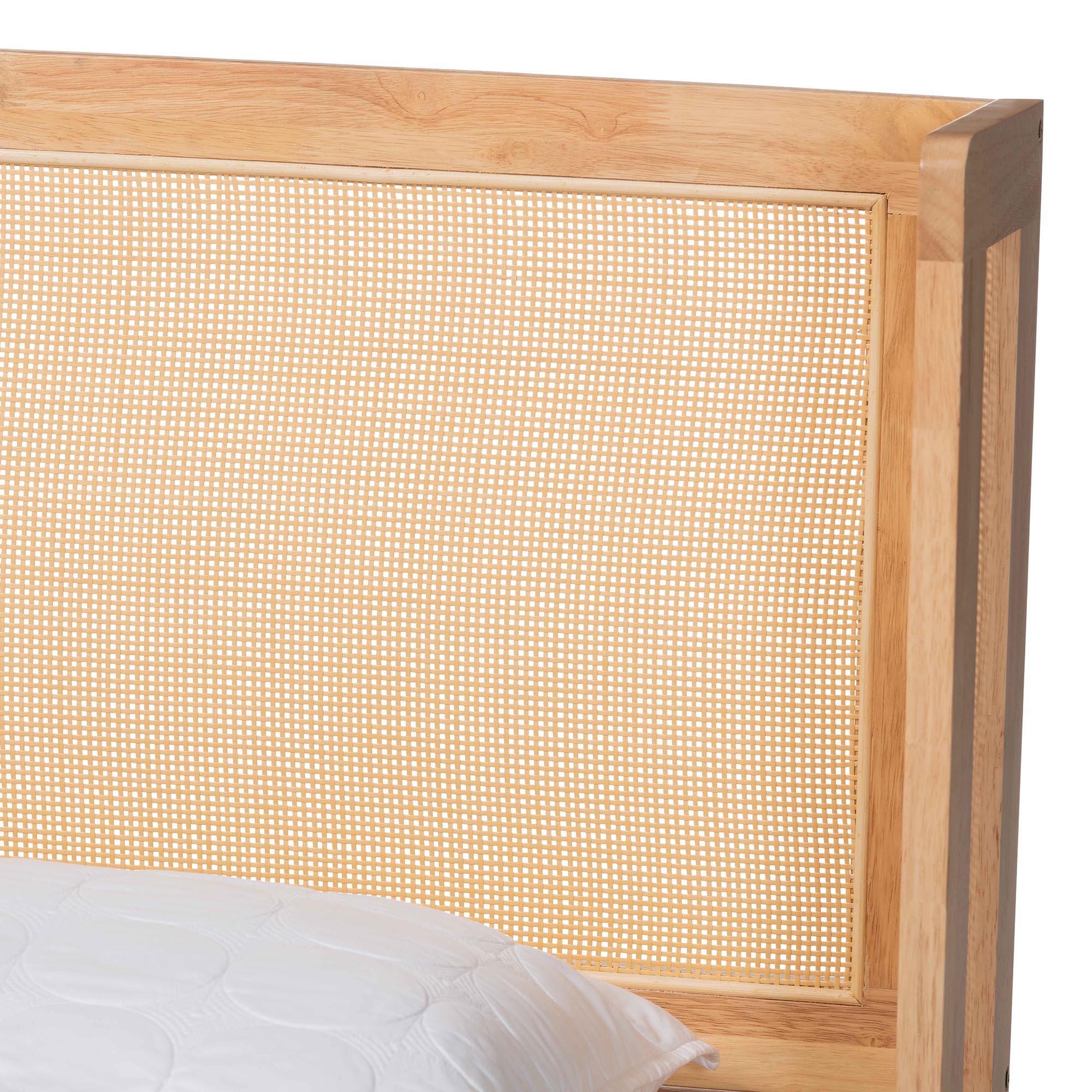 Baxton Studio Glennis Japandi Natural Brown Wood Queen Size Platform Bed with Woven Rattan