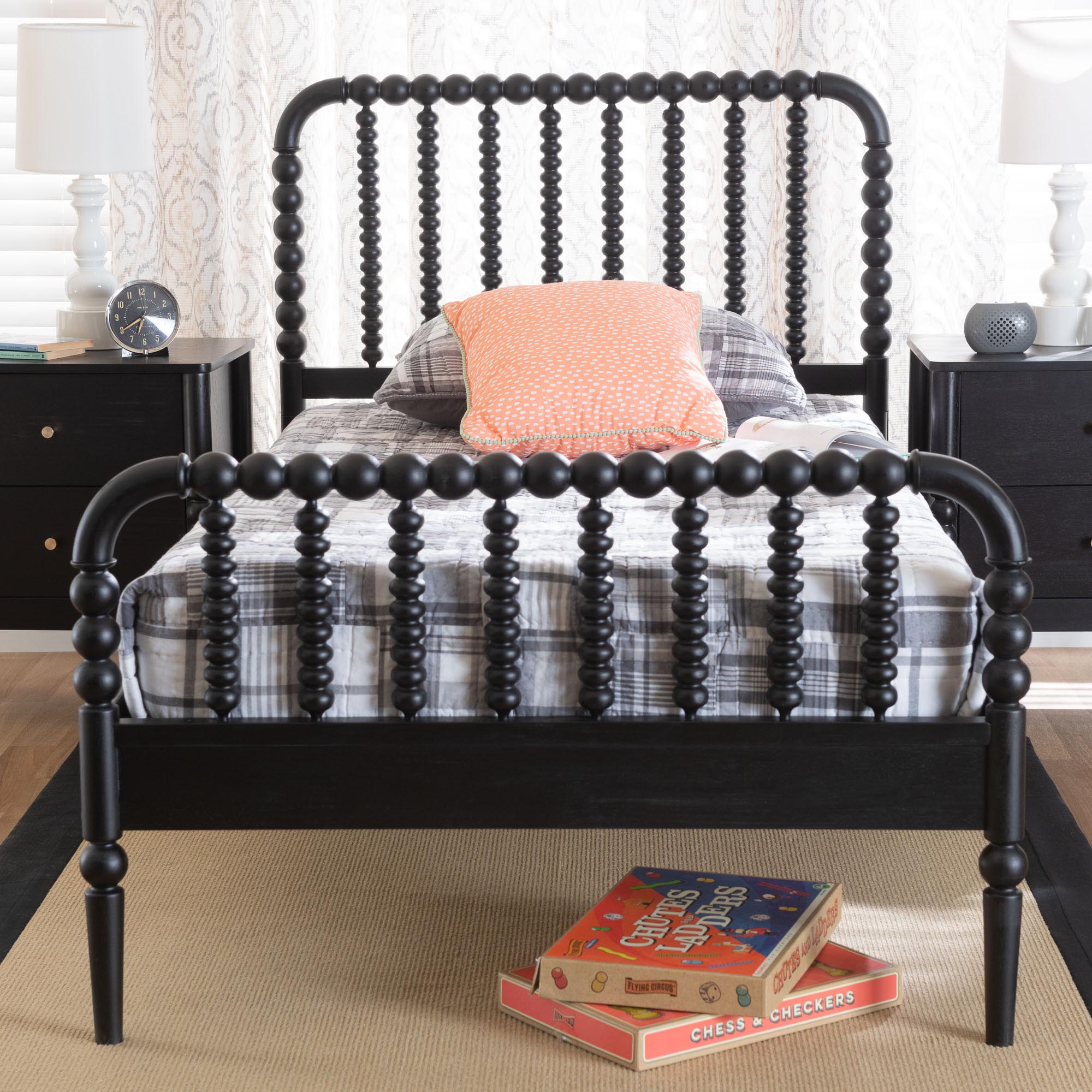 Baxton Studio Lucera Mid-Century Black Full Size Bobbin Bed