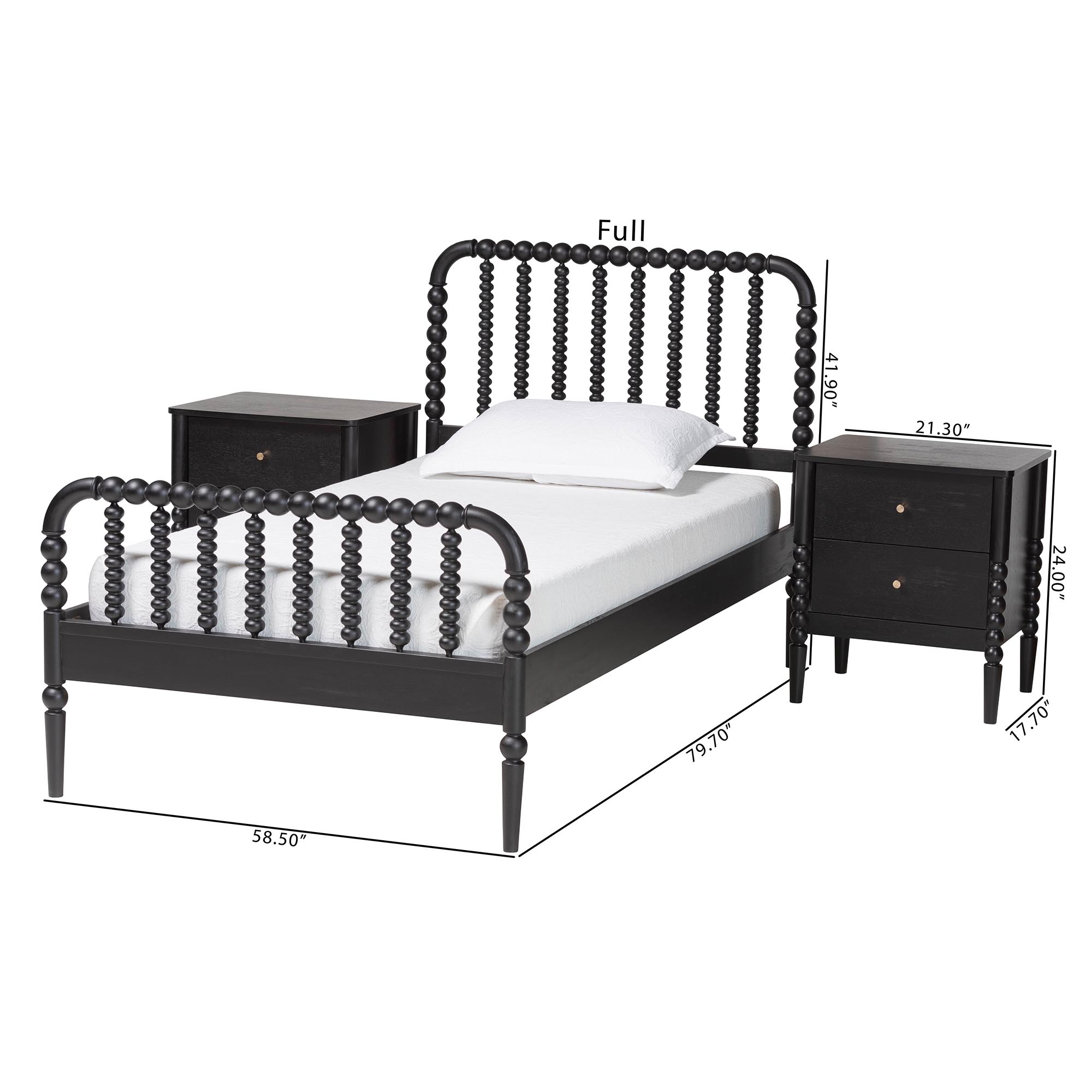 Baxton Studio Lucera Mid-Century Black Twin Size 3-Piece Bobbin Bedroom Set