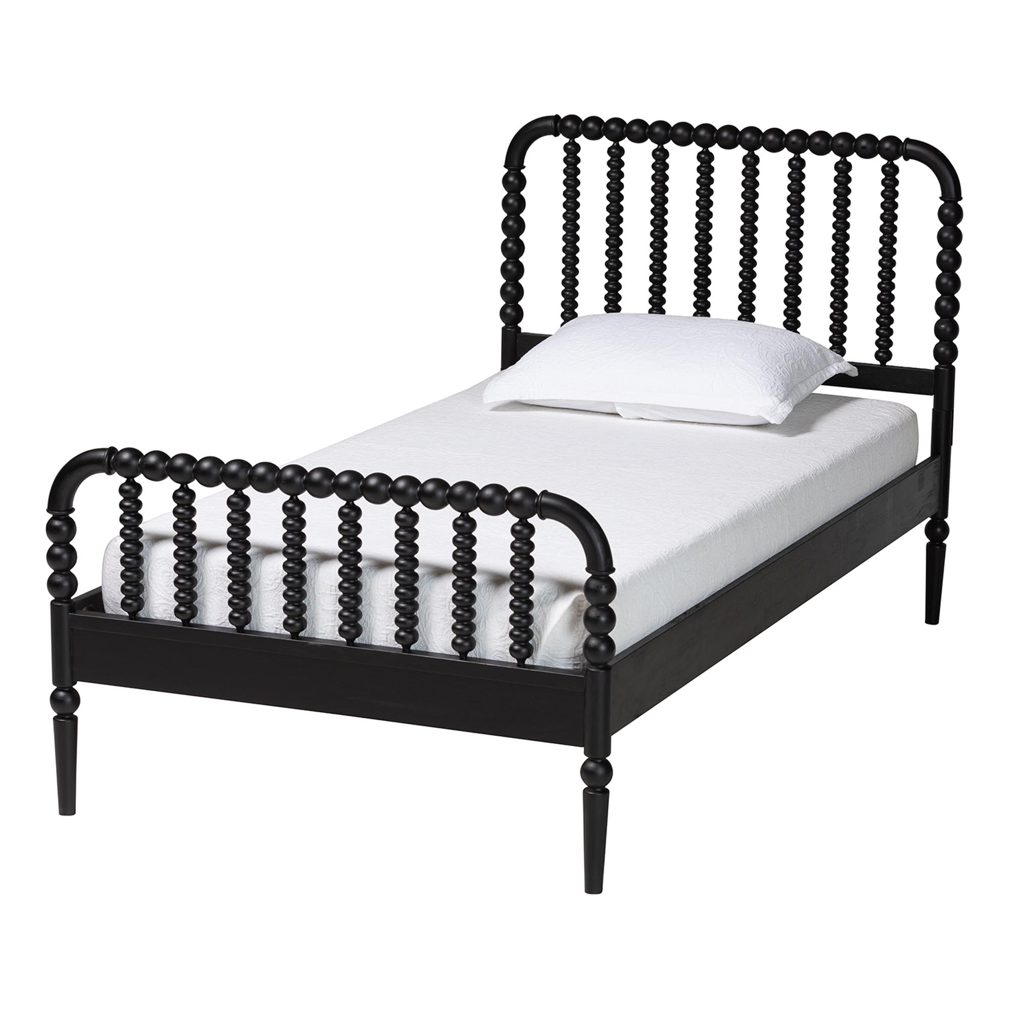 Baxton Studio Lucera Mid-Century Black Twin Size 3-Piece Bobbin Bedroom Set