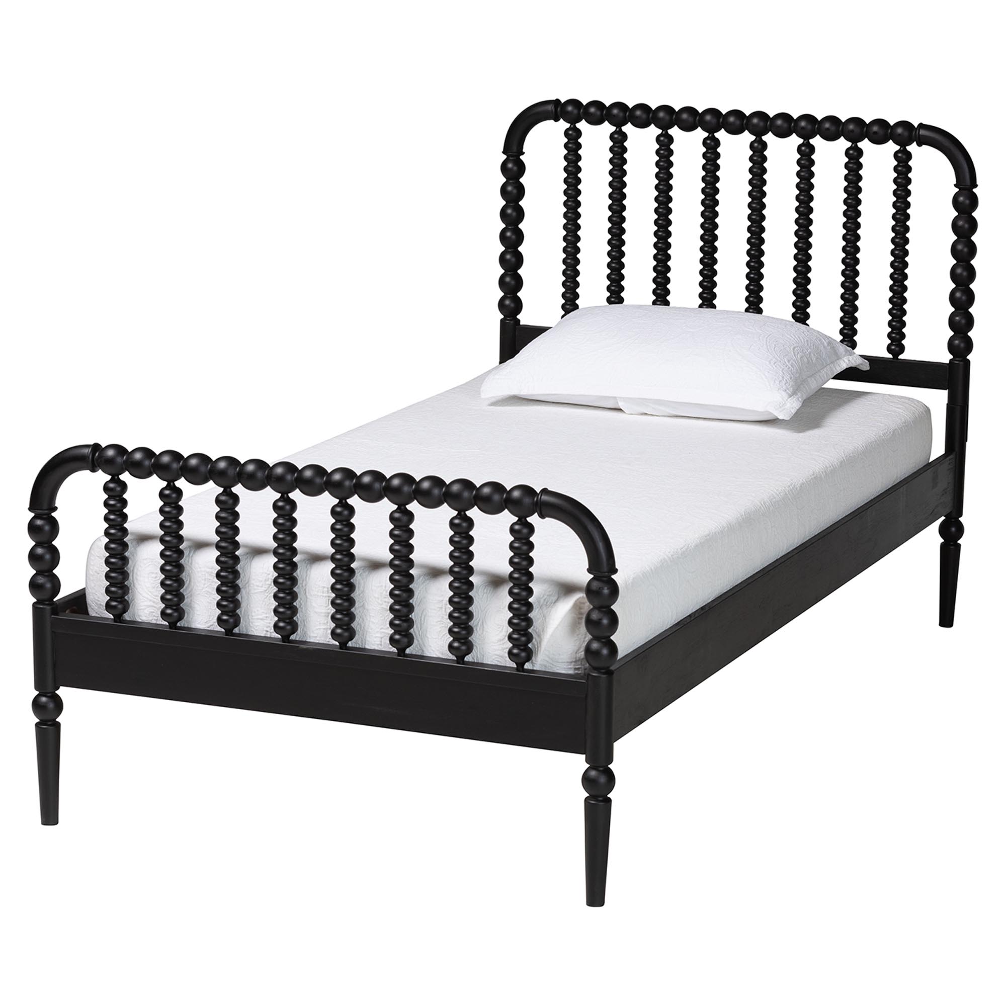 Baxton Studio Lucera Mid-Century Black Full Size 4-Piece Bobbin Bedroom Set