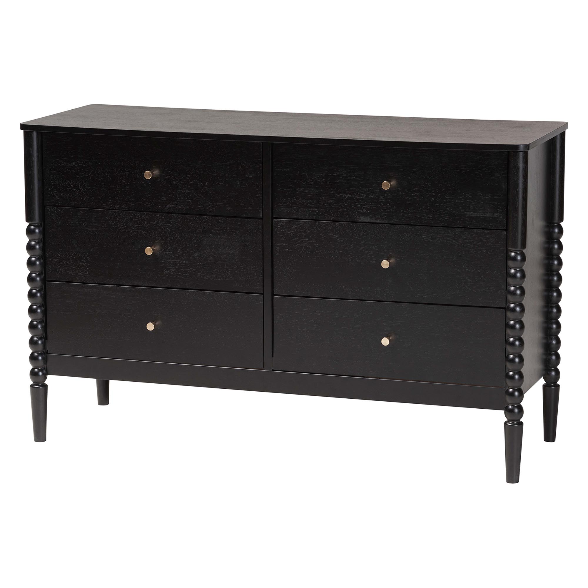 Baxton Studio Lucera Mid-Century Black Twin Size 4-Piece Bobbin Bedroom Set